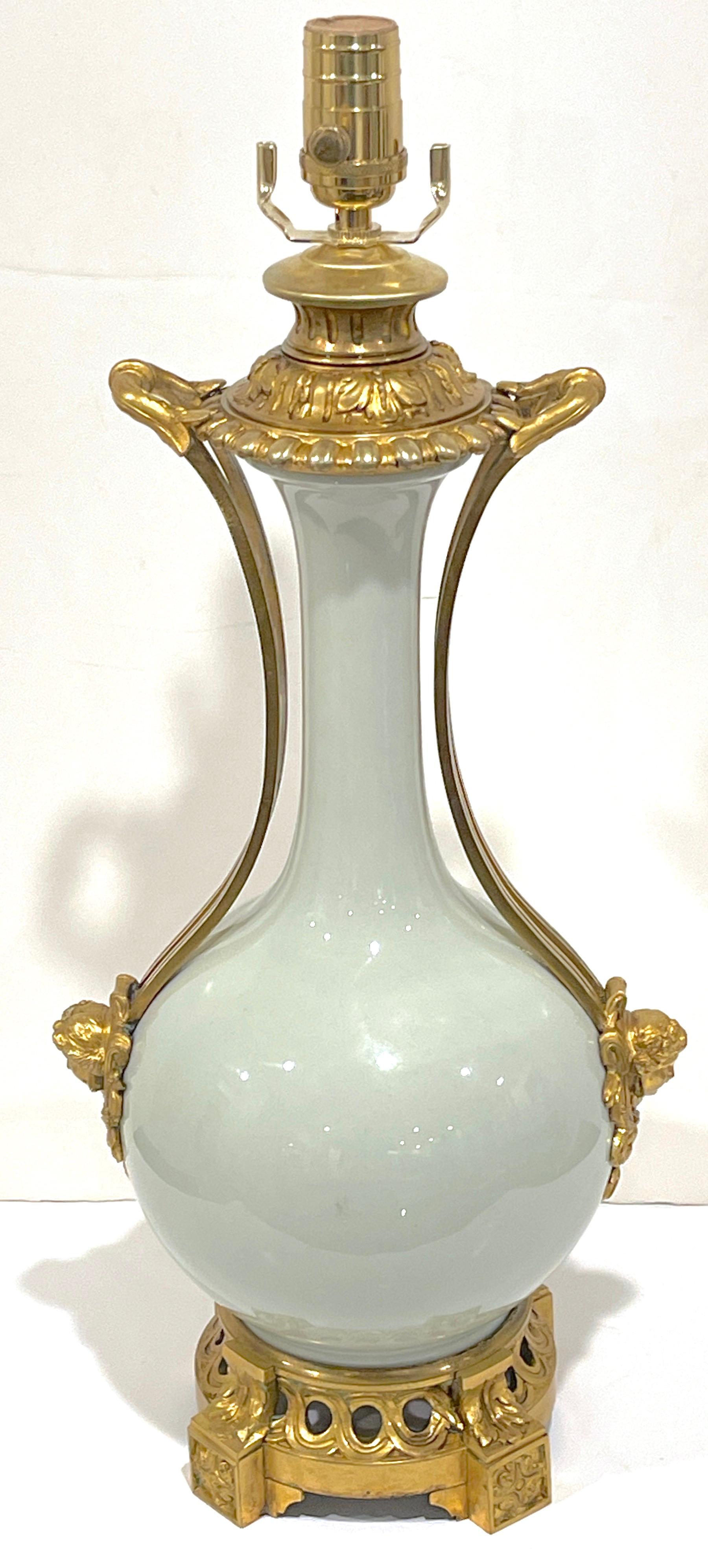19th Century Louis XV Style Ormolu Mounted Celadon Porcelain Lamp For Sale 5
