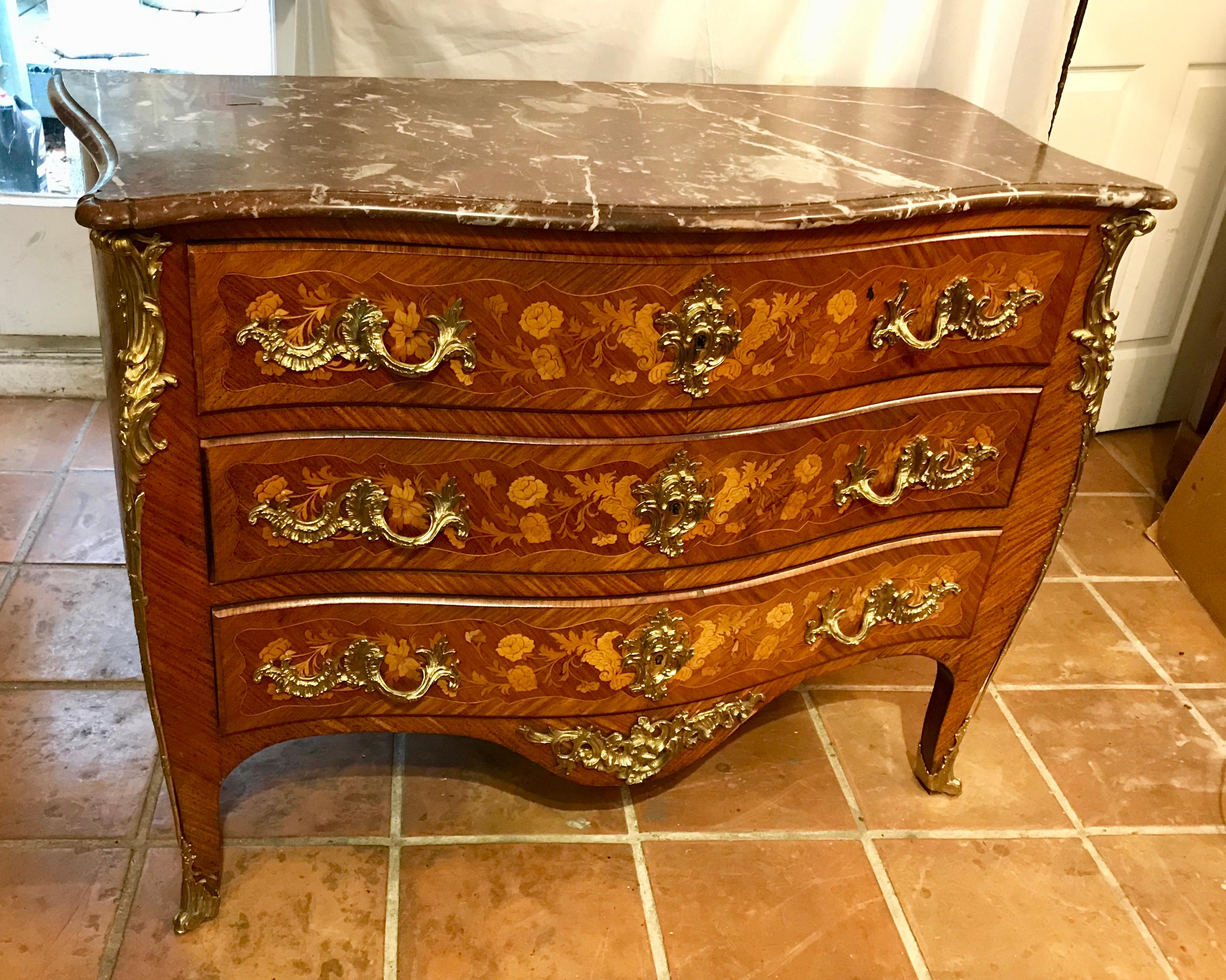 19th Century Louis XV Style Ormolu Mounted Commode In Good Condition In West Palm Beach, FL