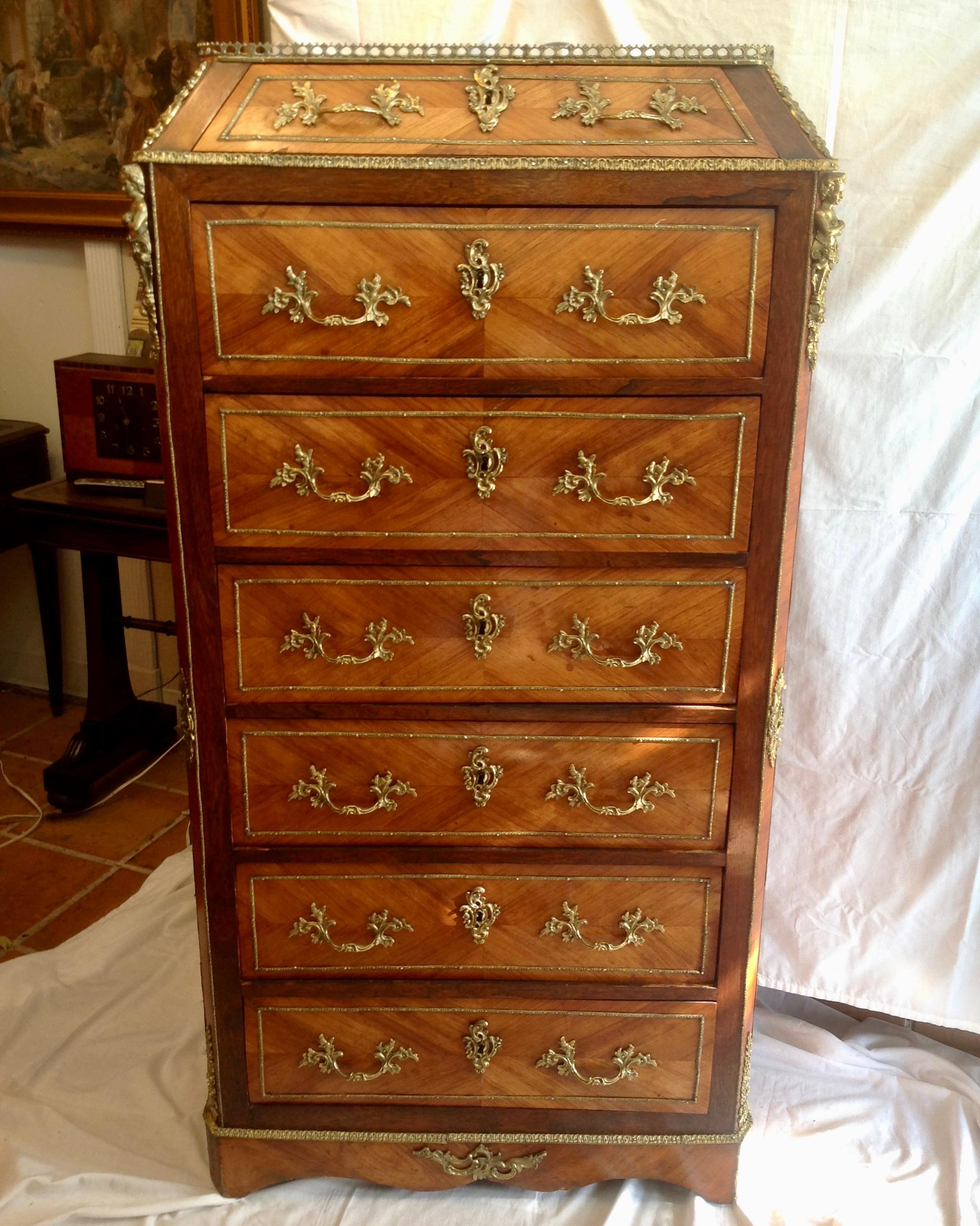 French 19th Century Louis XV Style Ormolu-Mounted Kingwood Lingerie Chest