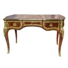 19th Century Louis XV Style Ormolu-Mounted Tulipwood and Kingwood Bureau Plat