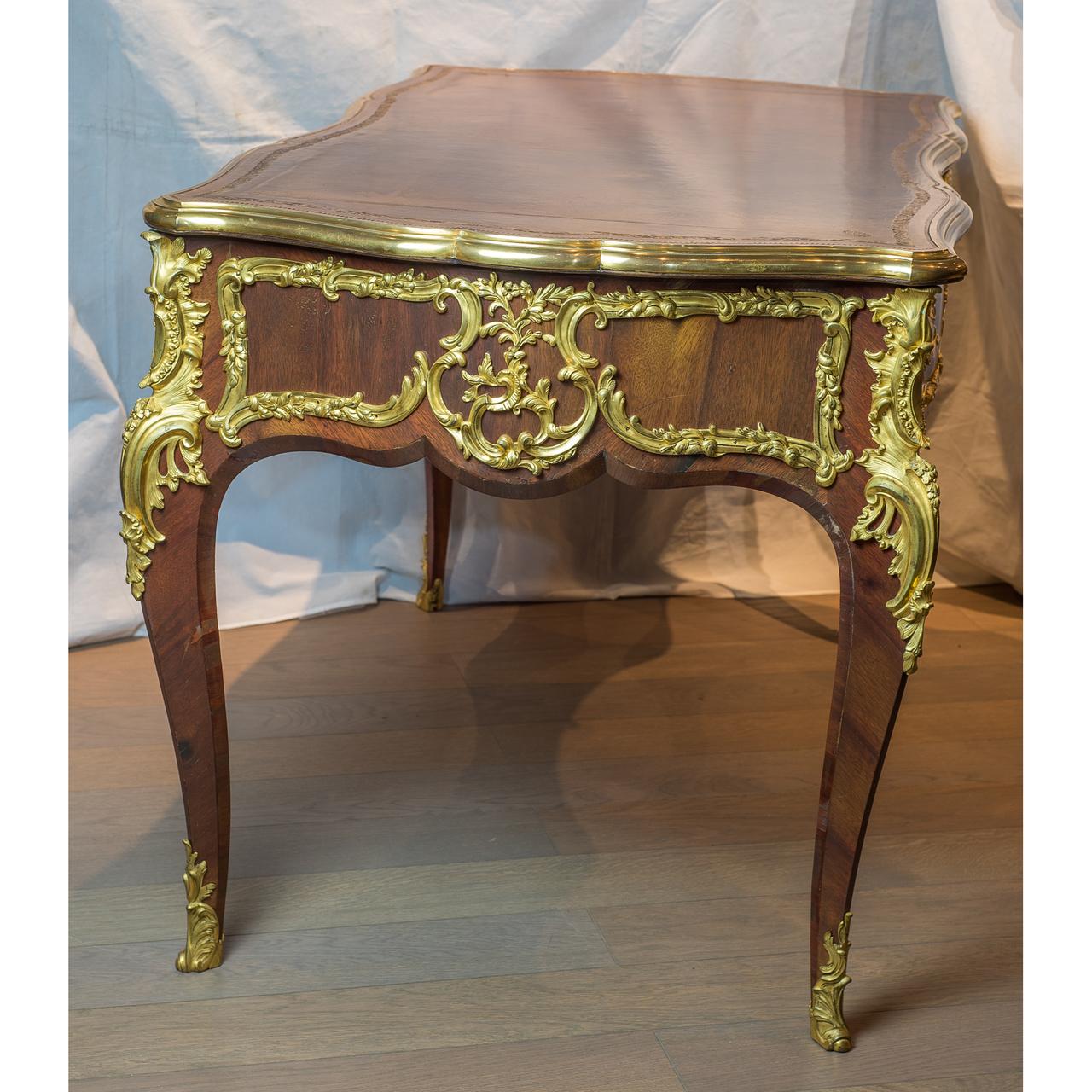 French 19th Century Louis XV Style Ormolu-Mounted Tulipwood and Kingwood Bureau Plat For Sale
