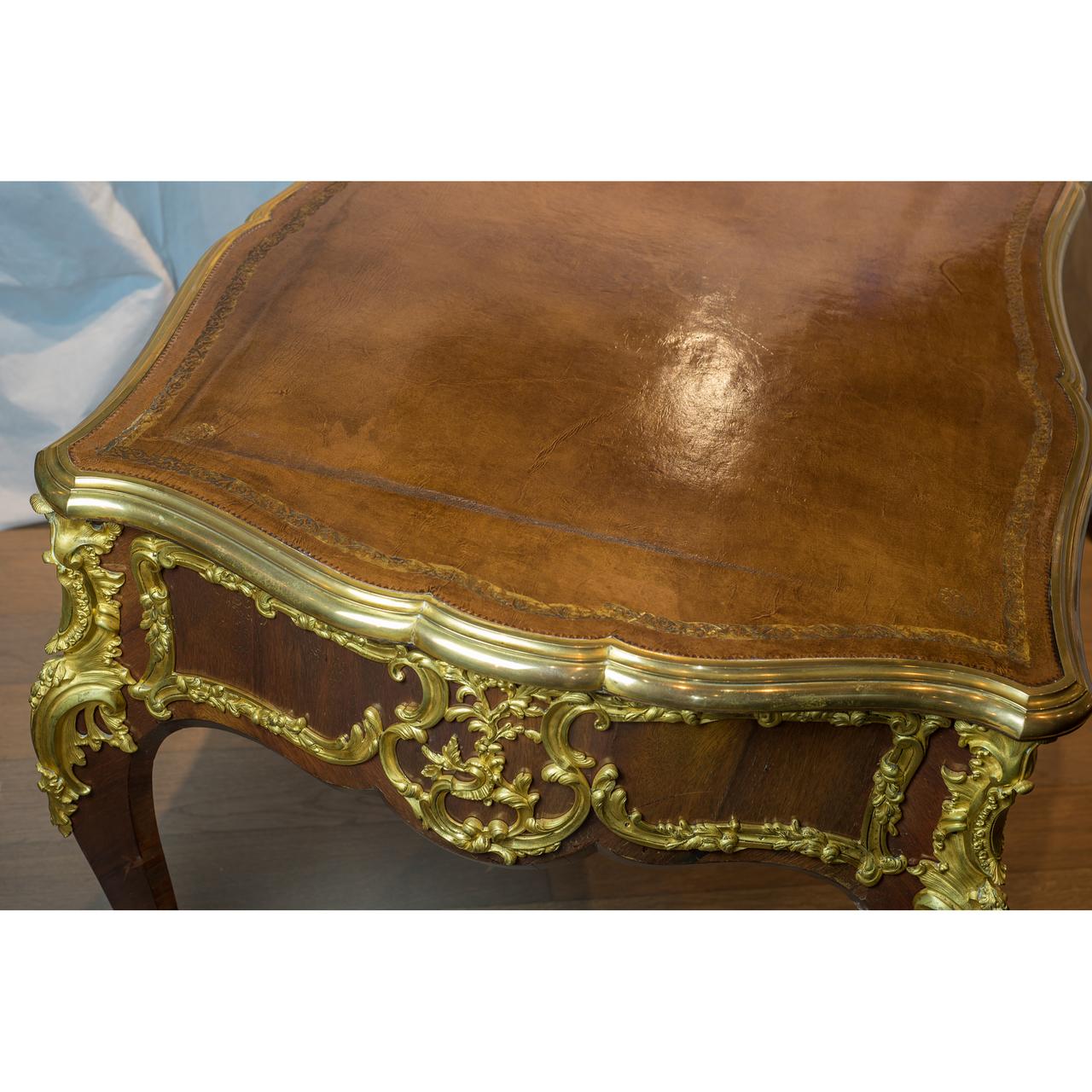 19th Century Louis XV Style Ormolu-Mounted Tulipwood and Kingwood Bureau Plat For Sale 2