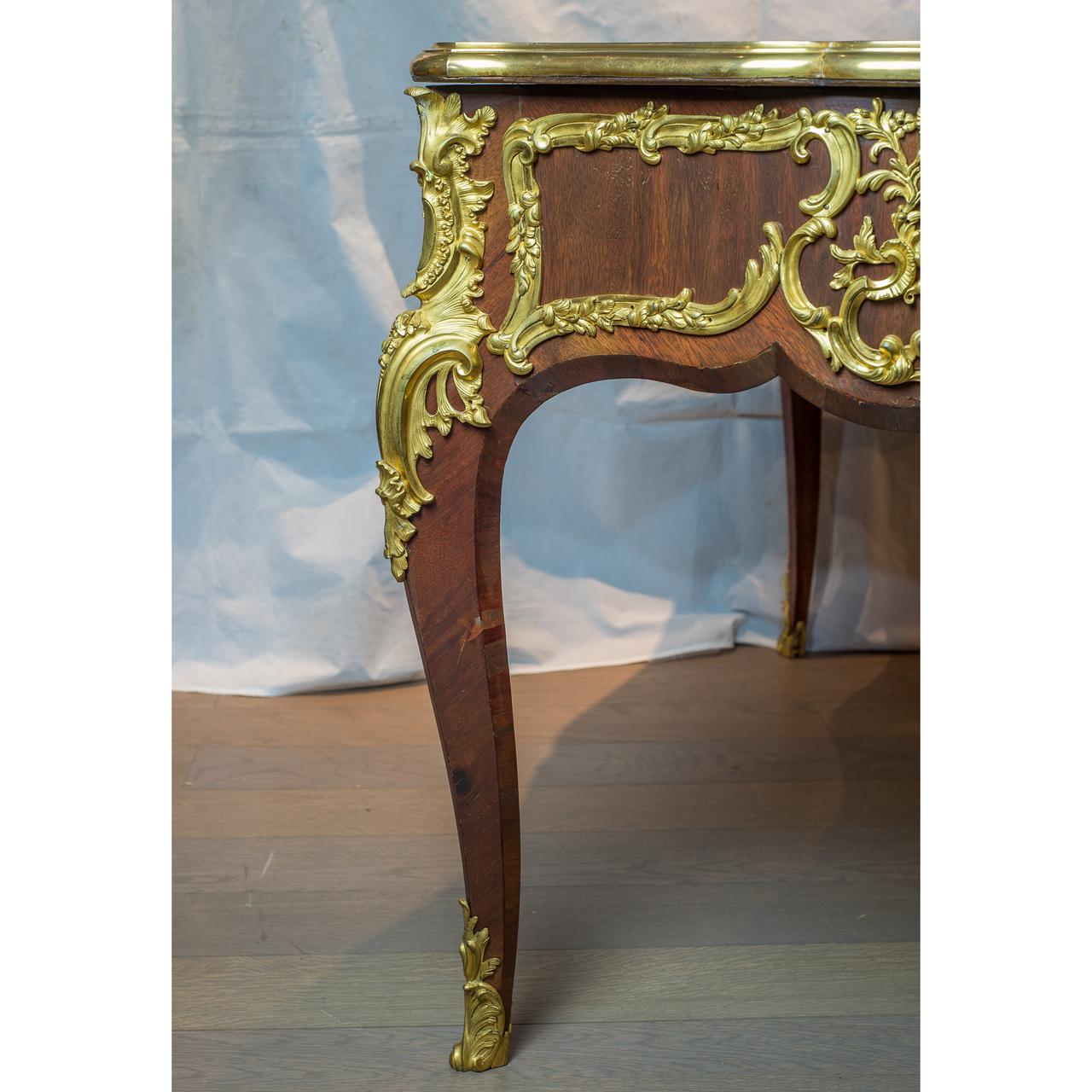 19th Century Louis XV Style Ormolu-Mounted Tulipwood and Kingwood Bureau Plat For Sale 4