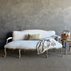 Sofá Settee del Siglo XIX Estilo Luis XV Pintado y Tapizado