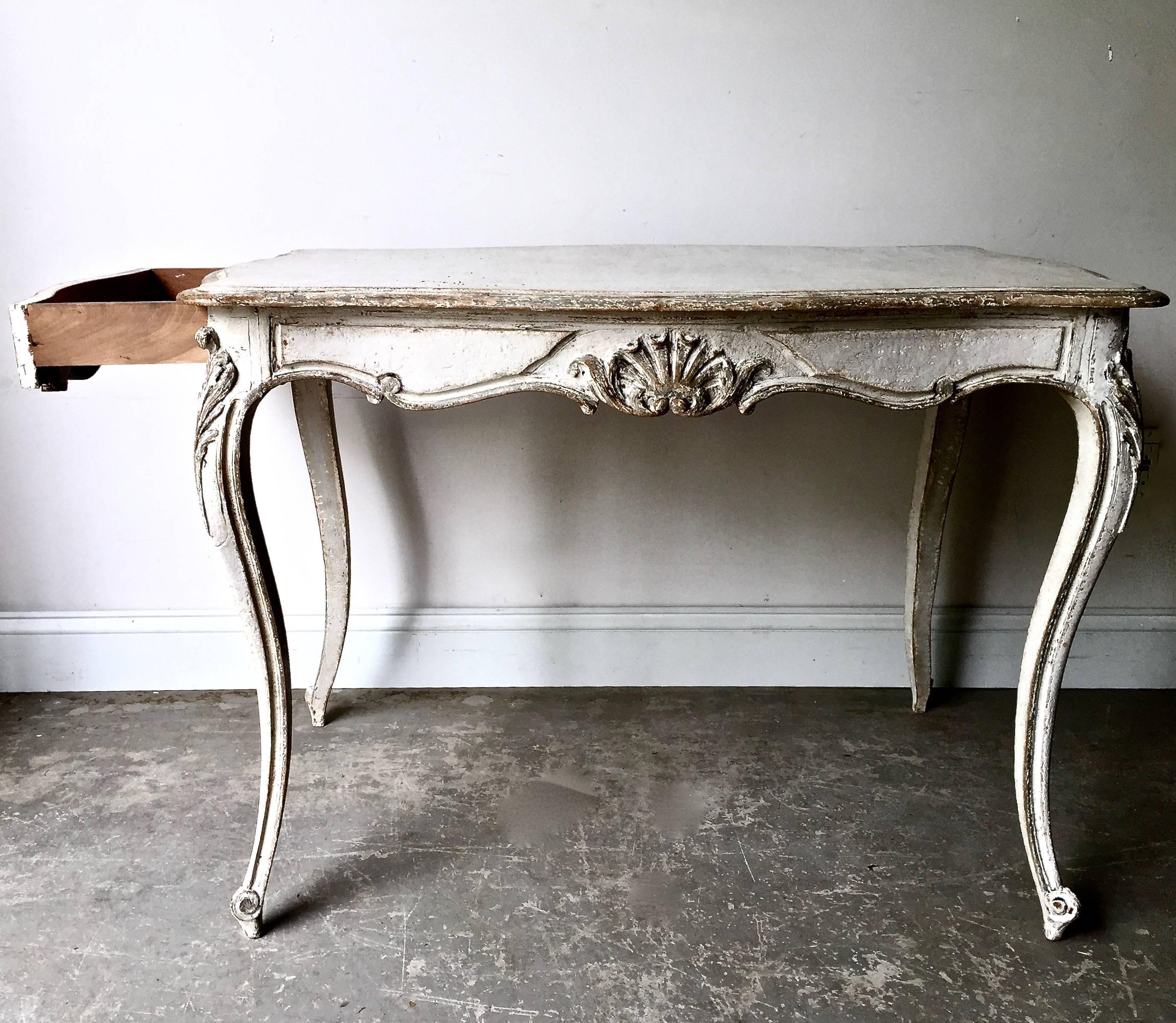 French 19th Century Louis XV Style Painted Center Table with Drawer