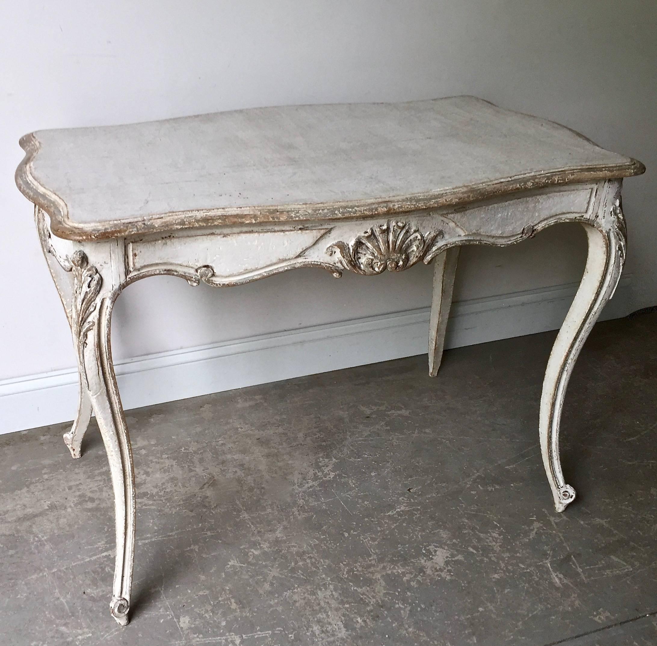 Hand-Crafted 19th Century Louis XV Style Painted Center Table with Drawer
