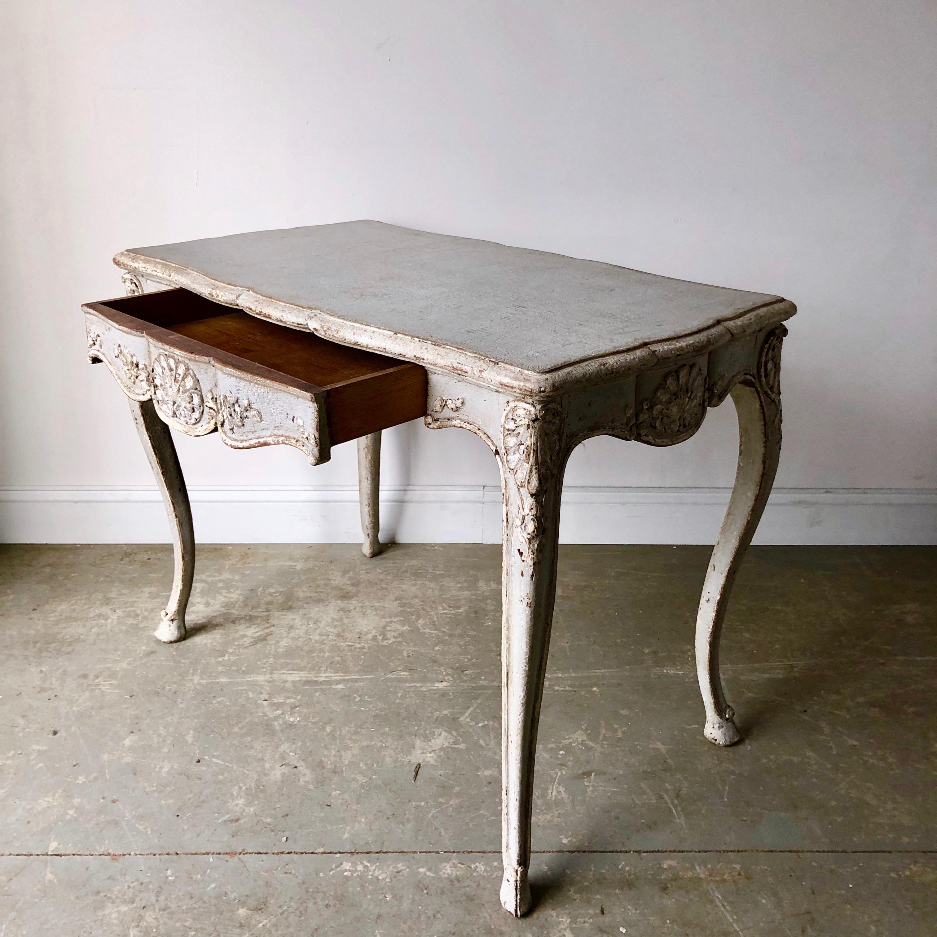 Hand-Carved 19th Century Louis XV Style Painted Centre Table with Drawer