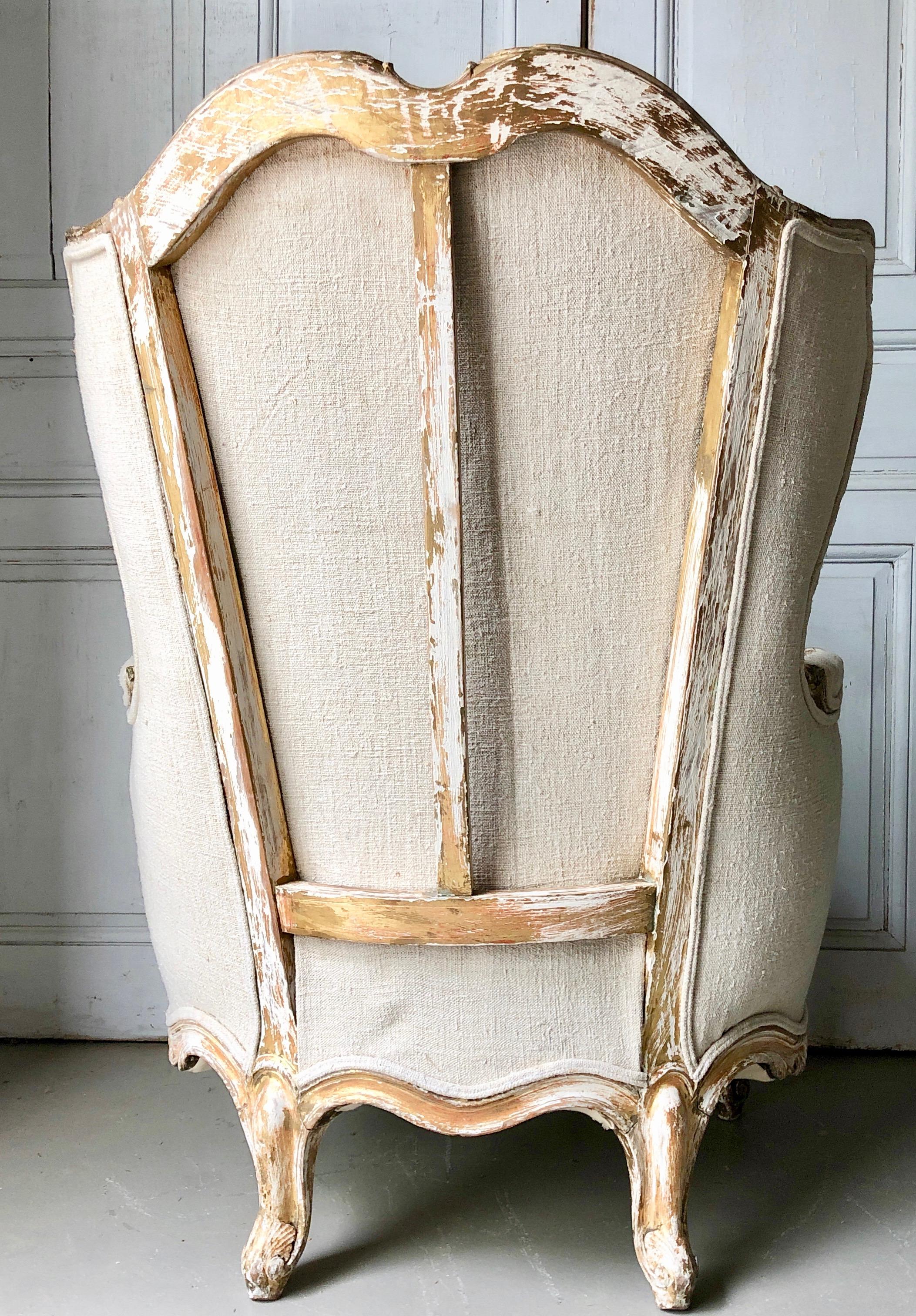 Hand-Carved 19th Century Louis XV Style Painted French Bergère