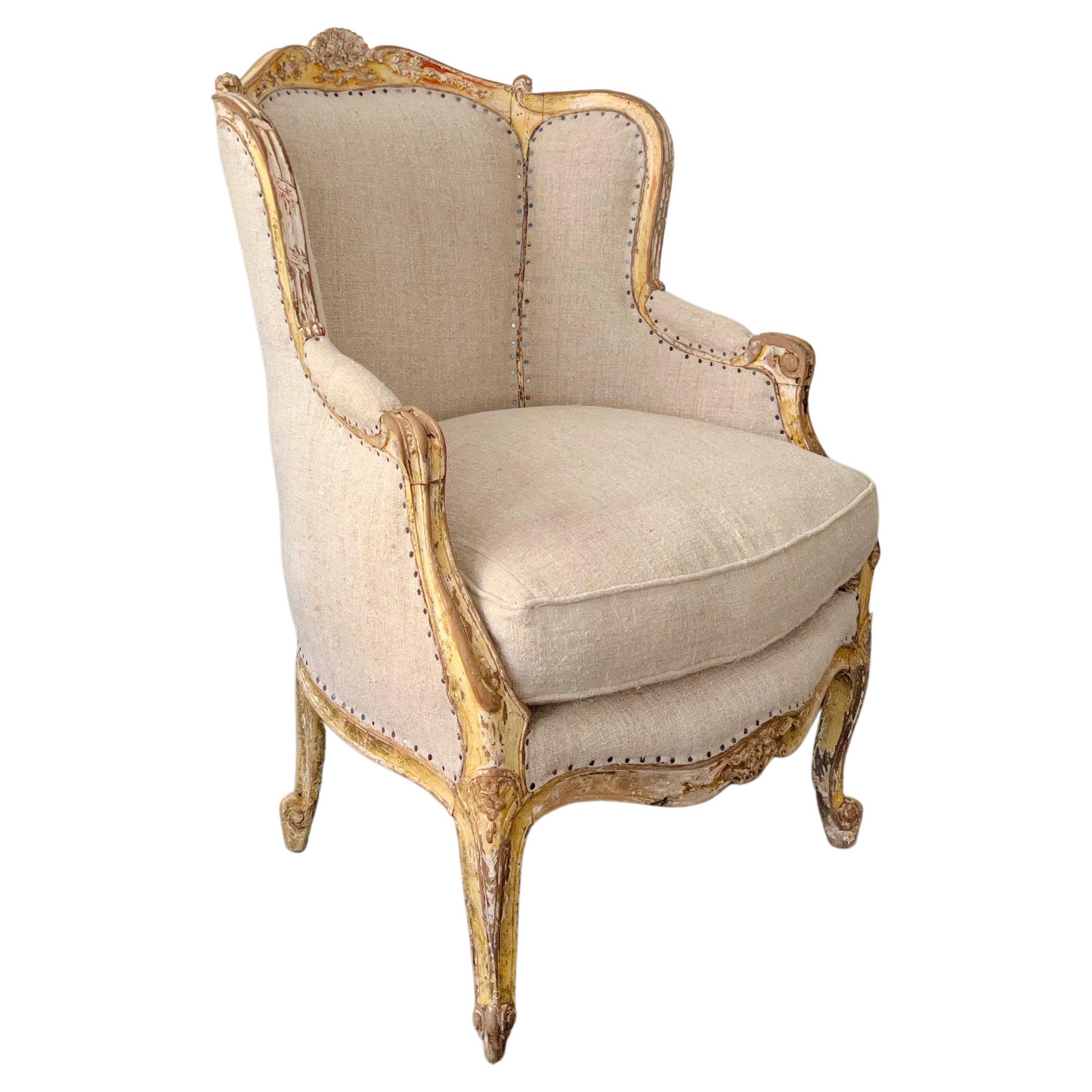 Bergère française peinte de style Louis XV du 19ème siècle en vente