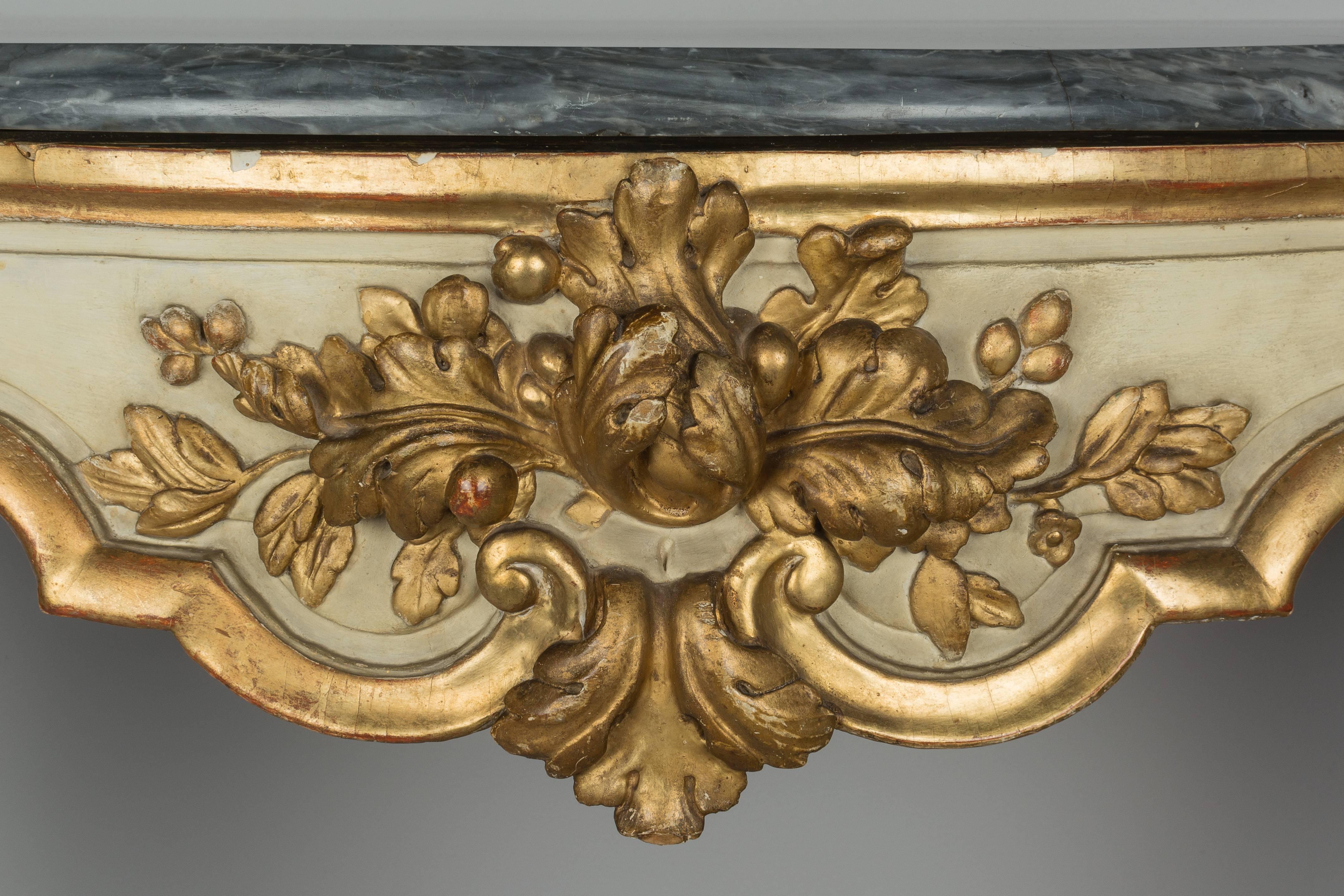 Hand-Carved 19th Century Louis XV Style Parcel-Gilt Console