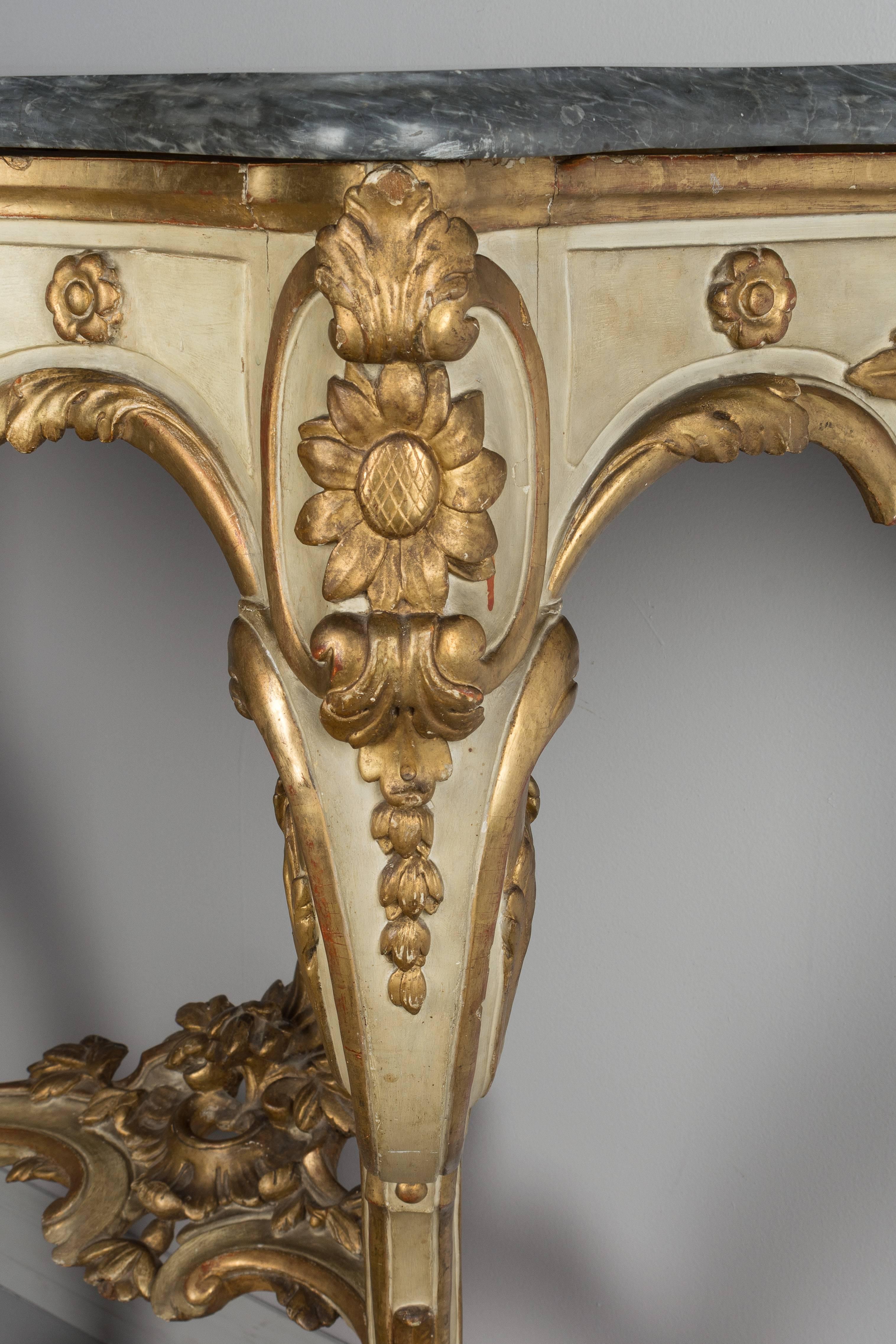 Giltwood 19th Century Louis XV Style Parcel-Gilt Console