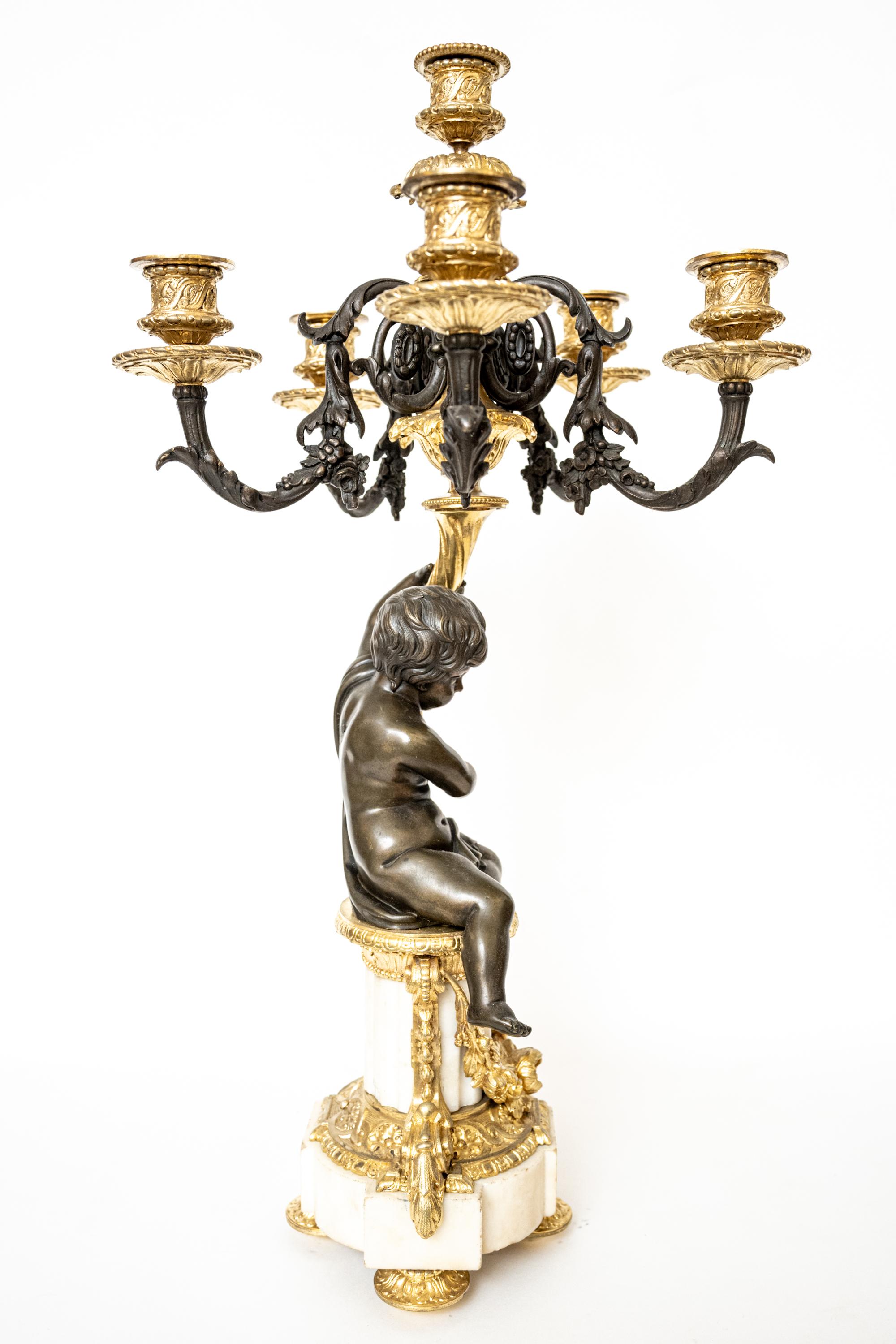 Marble 19th Century Louis XV Style Putto Candelabra