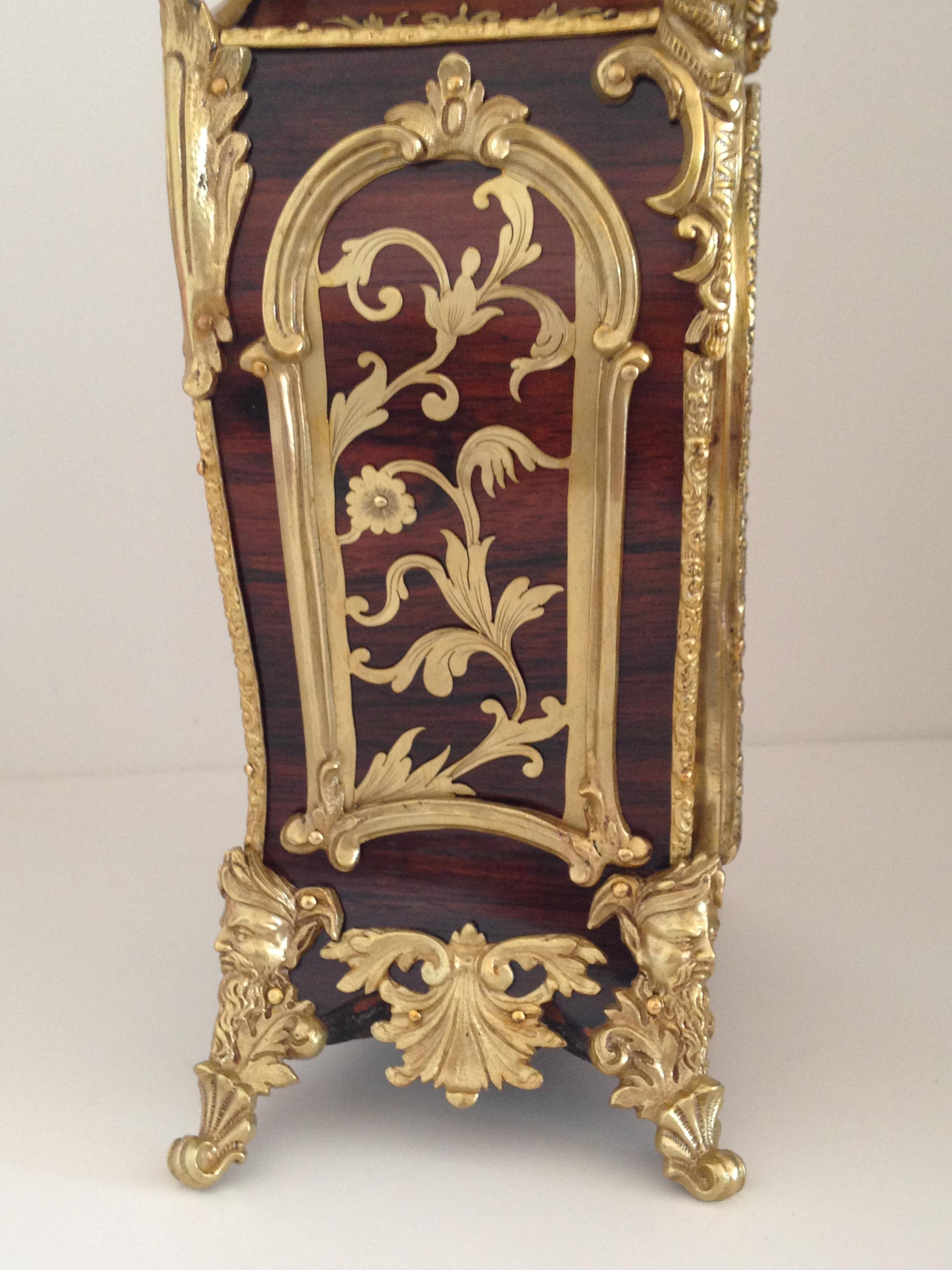 Brass Louis XV Style Rosewood Mantel Clock, Raingo Freres, Paris, 19th Century For Sale