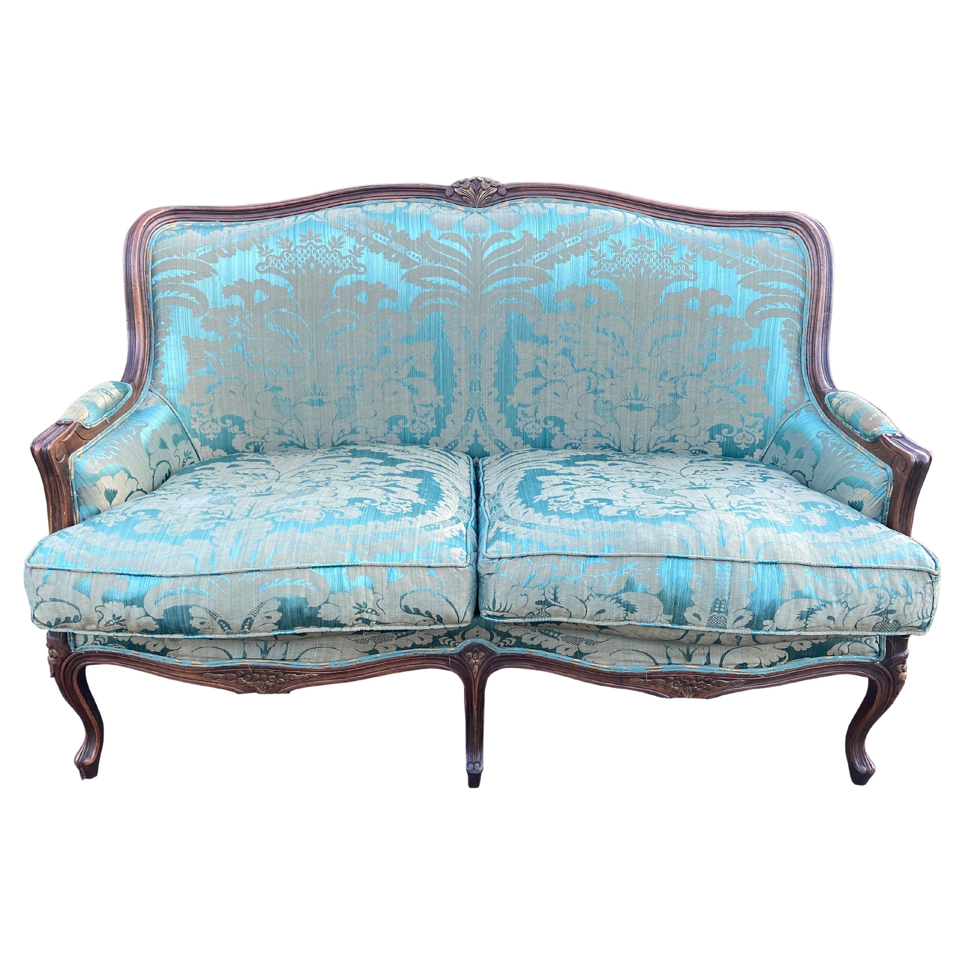 19th Century Louis XV Style Sofa in Silk For Sale