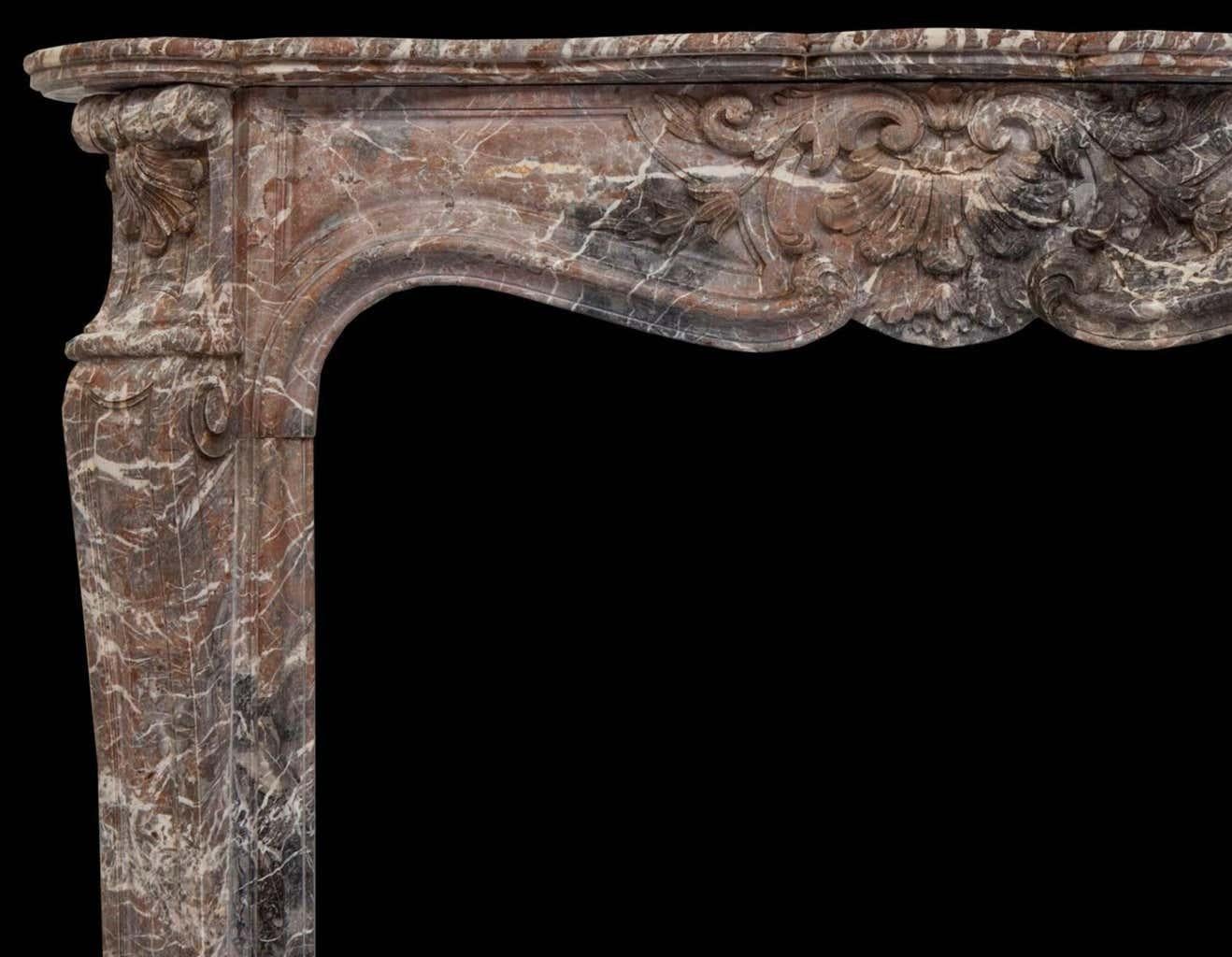 19th Century Louis XV Style Soft Rouge Marble Fireplace Surround For Sale 1