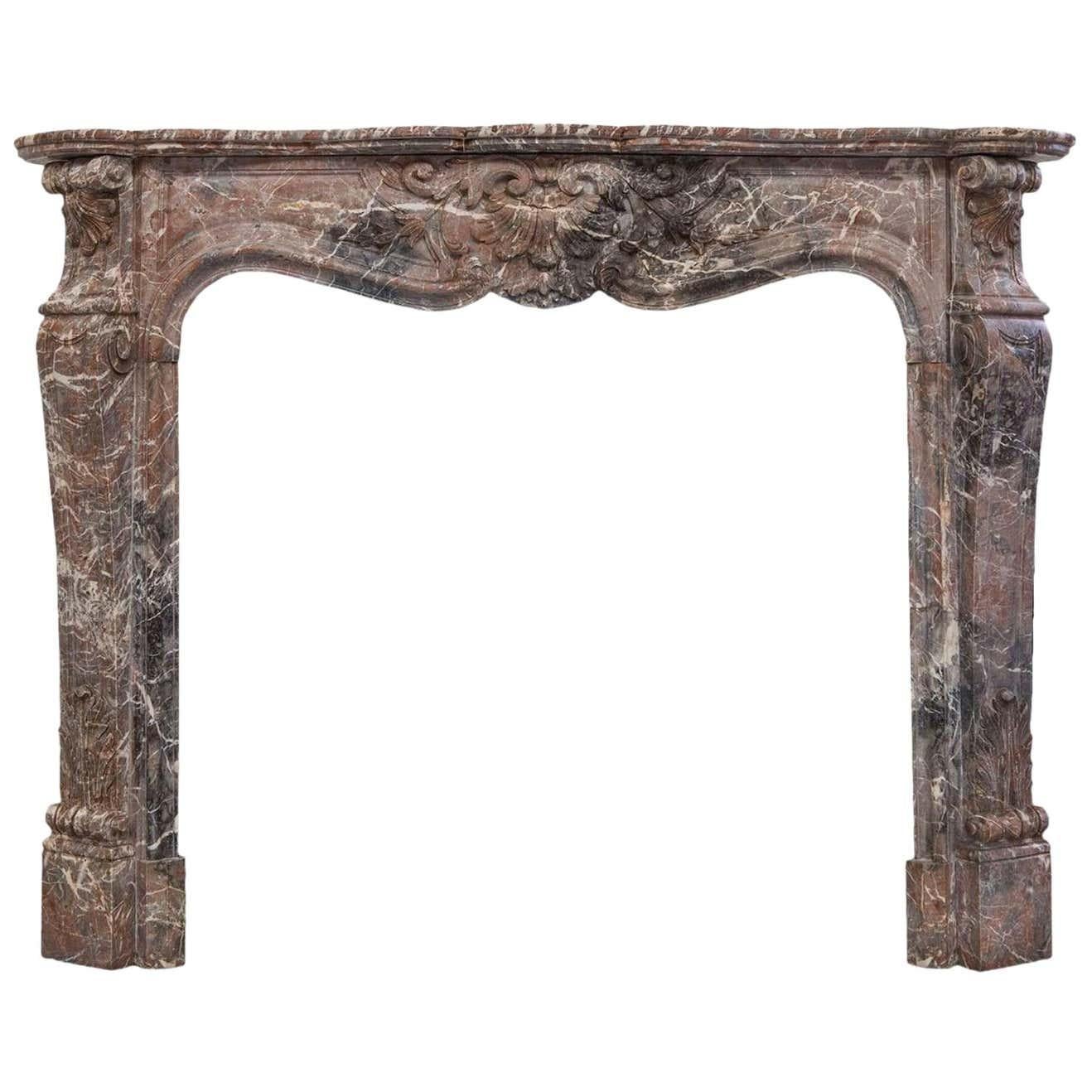 19th Century Louis XV Style Soft Rouge Marble Fireplace Surround For Sale