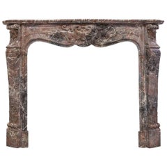 19th Century Louis XV Style Soft Rouge Marble Fireplace Surround