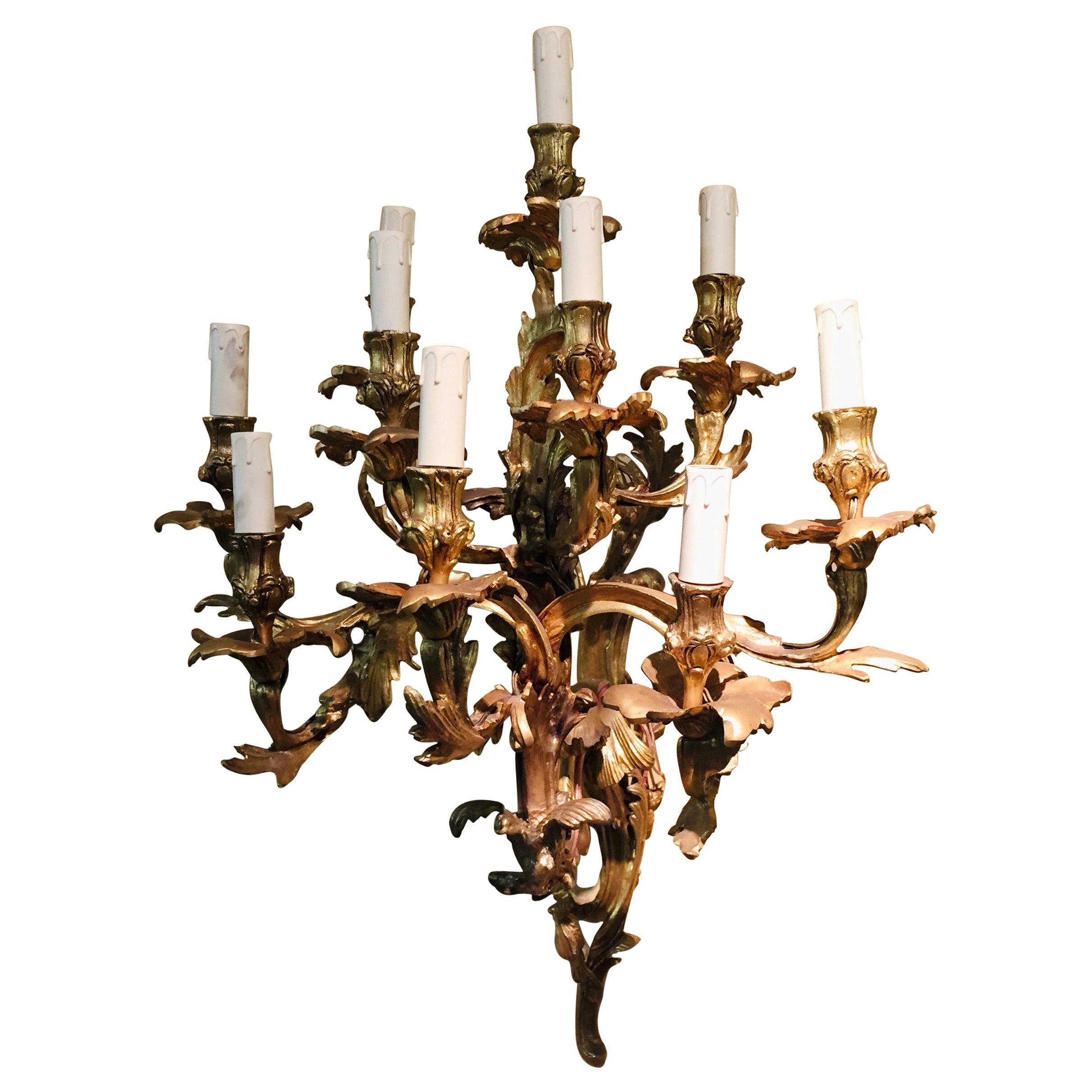 Siglo XIX Estilo Luis XV Aplique de Diez Luces Bronce Dorado