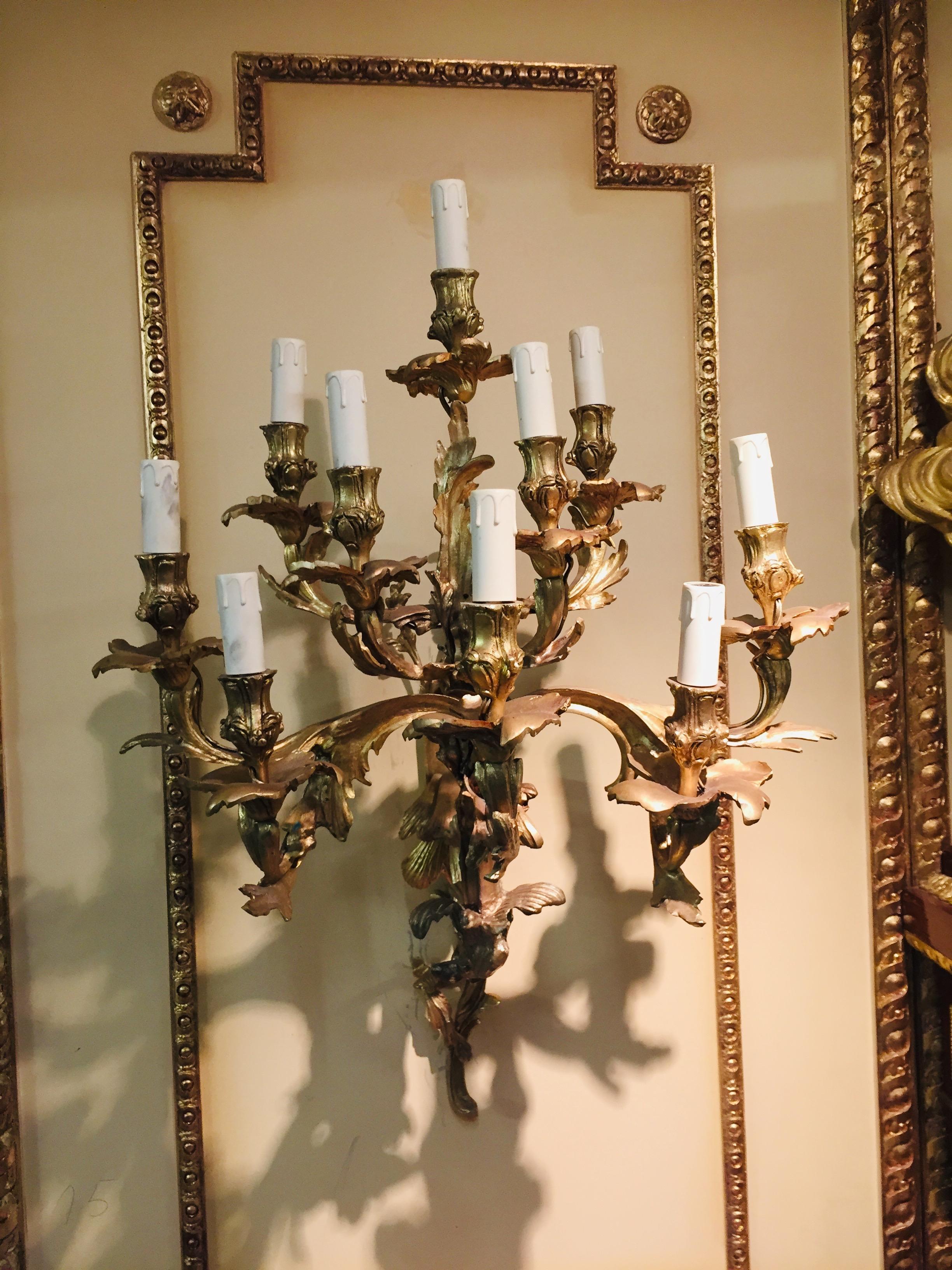 French 19th Century Louis XV Style Ten-Lighted Luminaire Wall Light Bronze Gilt For Sale