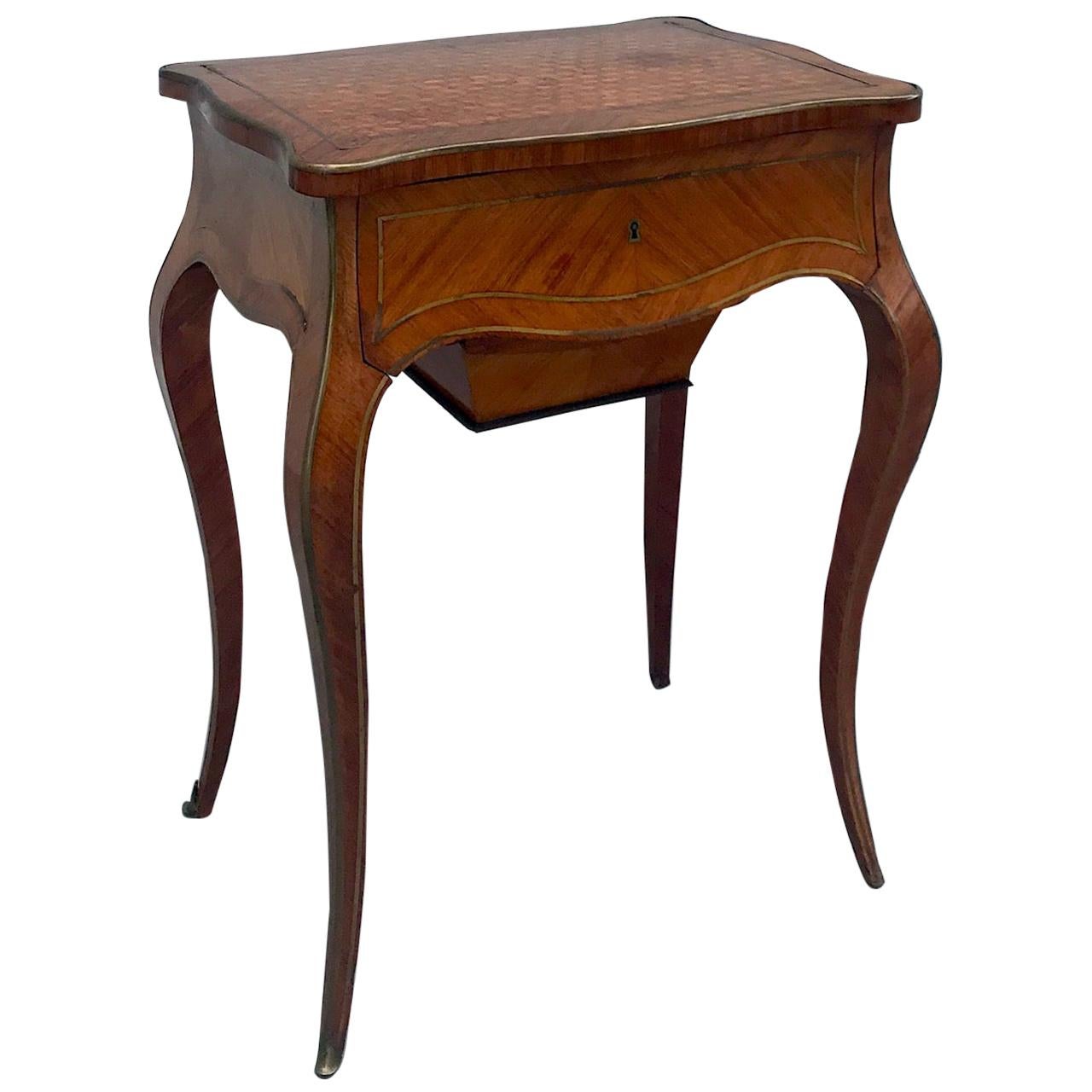 19th Century Louis XV Style Tulipwood Parquetry Sewing Table For Sale