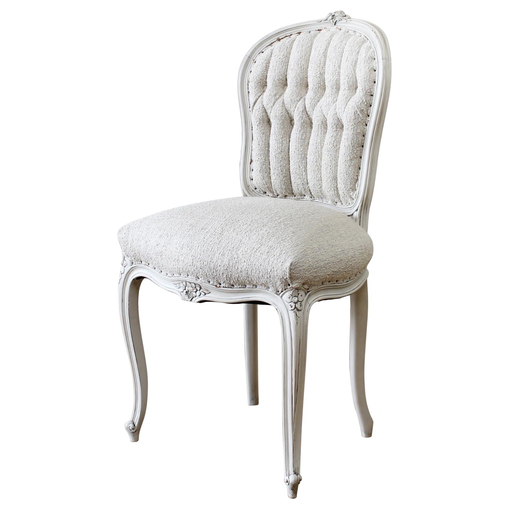 19th Century Louis XV Style Vanity Chair in Boucle Fabric