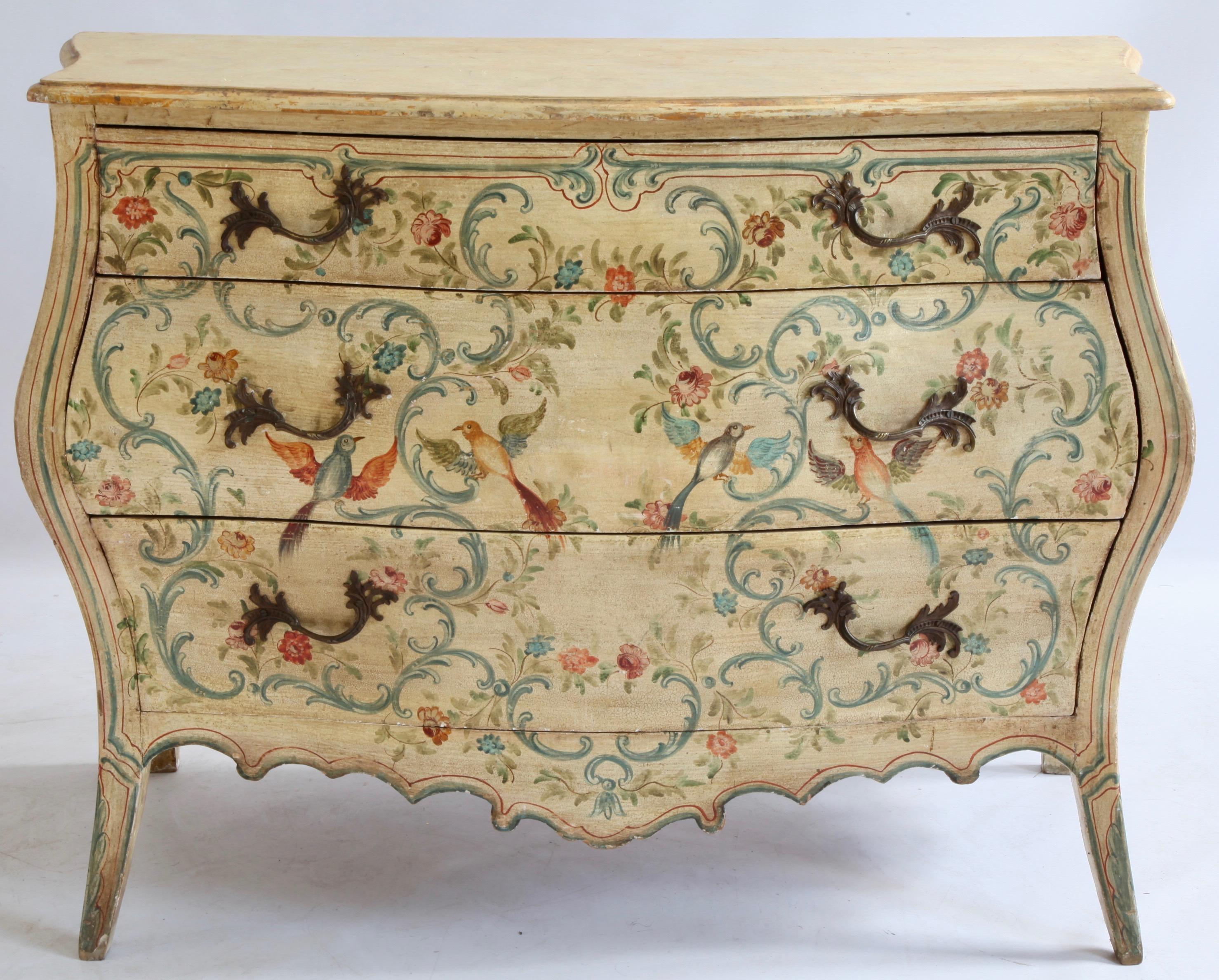 19th Century Louis XV Style Venetian Painted Bombe Chest Of Drawers 1