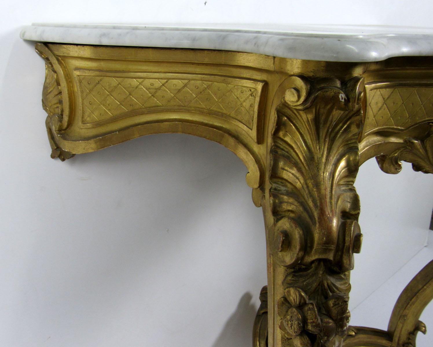 Carrara Marble 19th Century Louis XV Style Wall Console For Sale