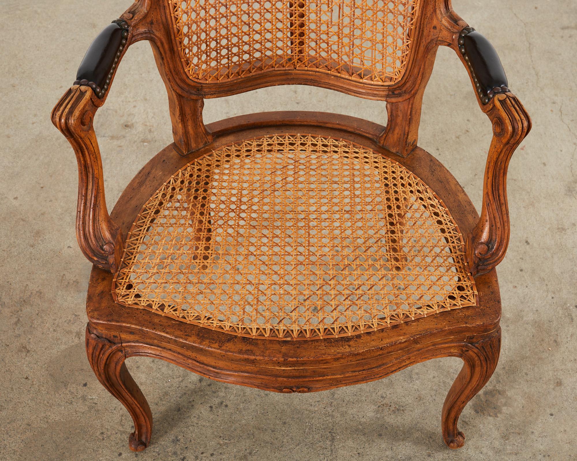 19th Century Louis XV Style Walnut and Cane Fauteuil Armchair For Sale 4