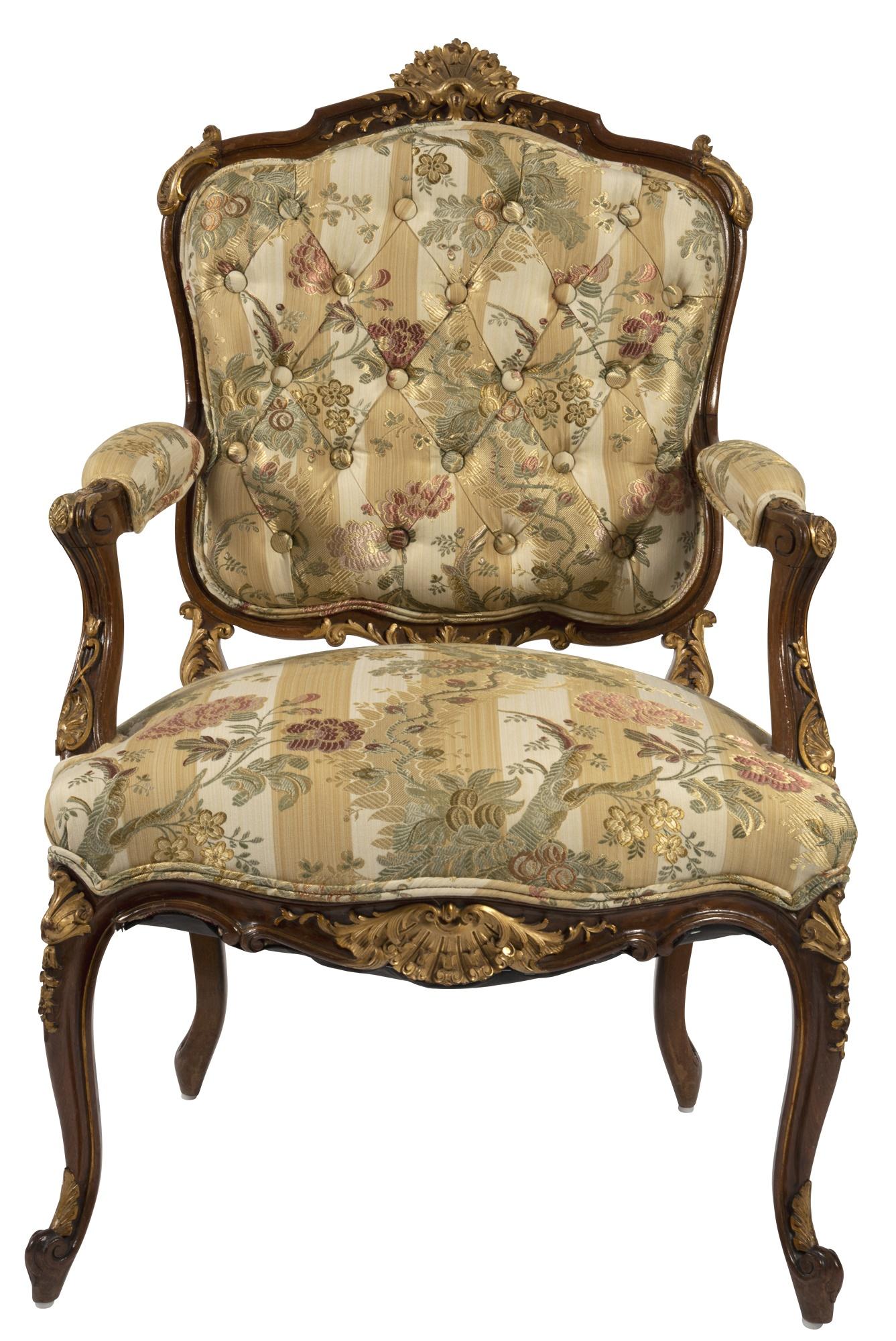 Upholstery 19th Century Louis XV Style Walnut Framed Pair French Bergères / Armchairs For Sale