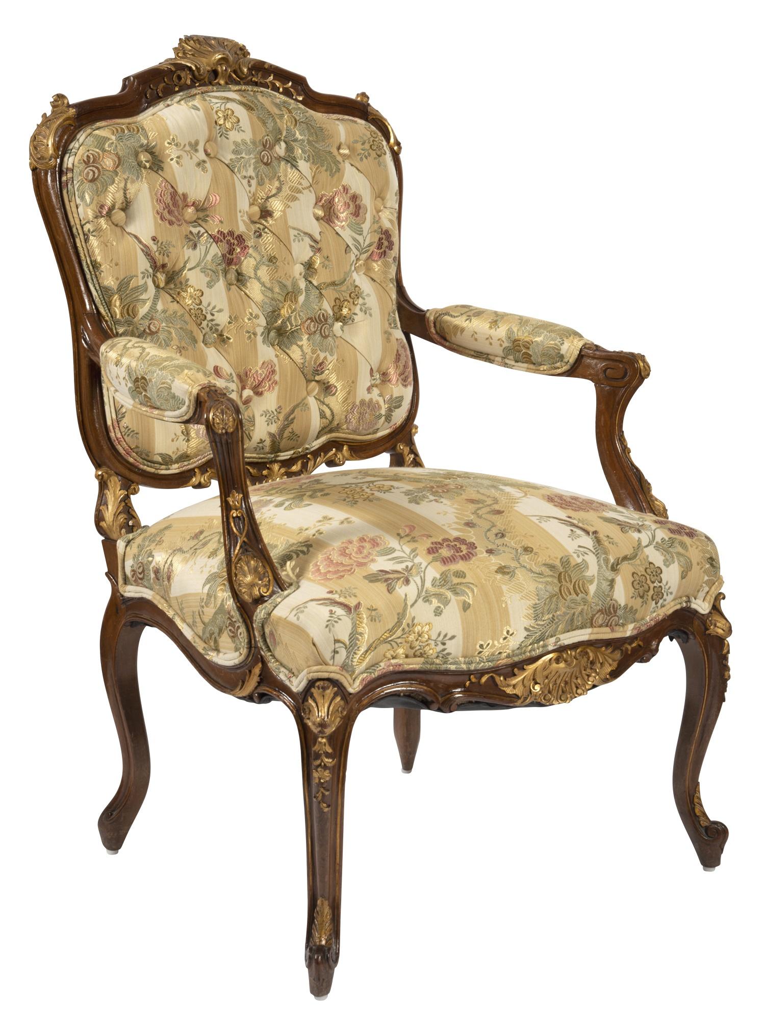 19th Century Louis XV Style Walnut Framed Pair French Bergères / Armchairs For Sale 3