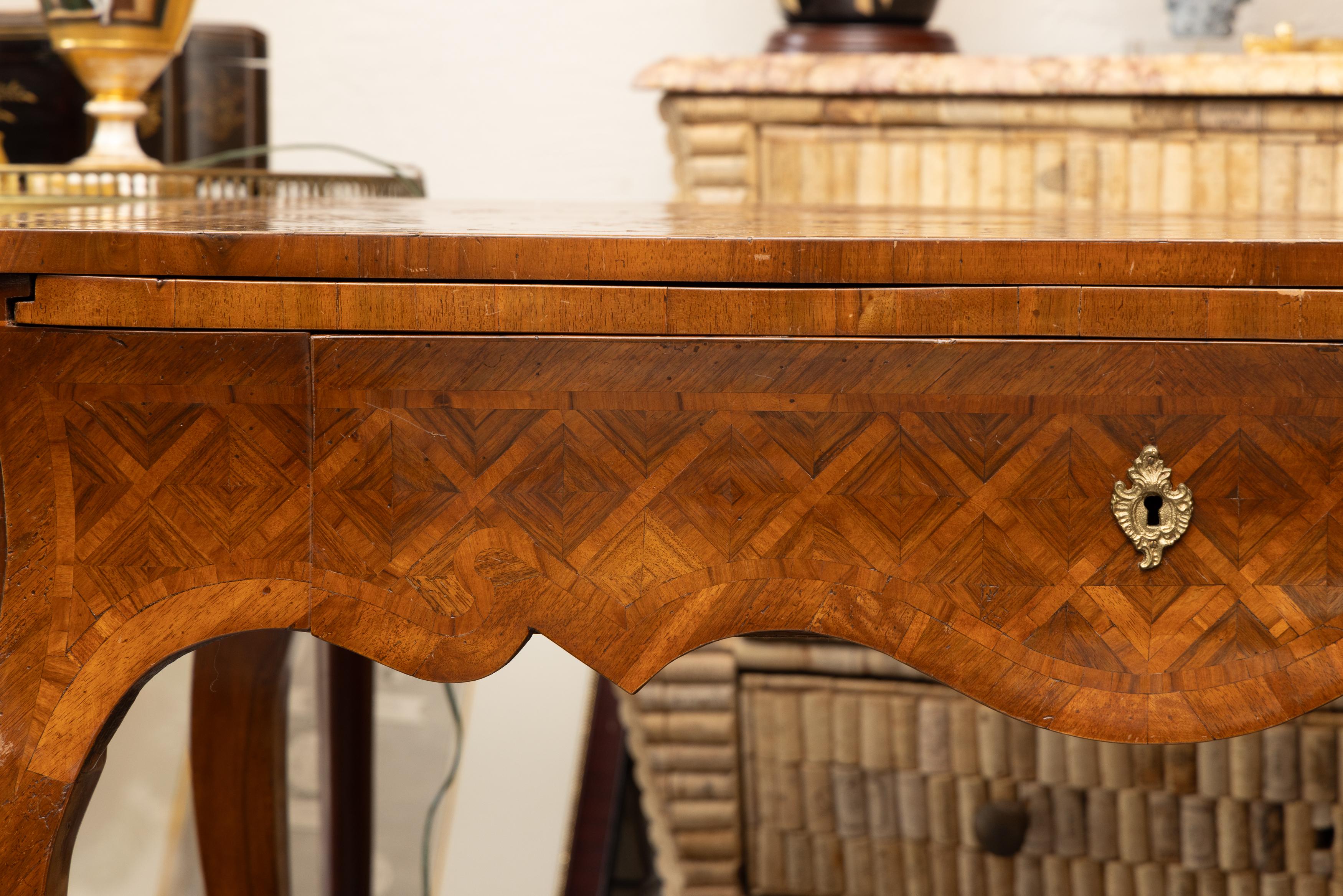 19th Century Louis XV Style Walnut Parquetry Writing Table with Brush Slide For Sale 6