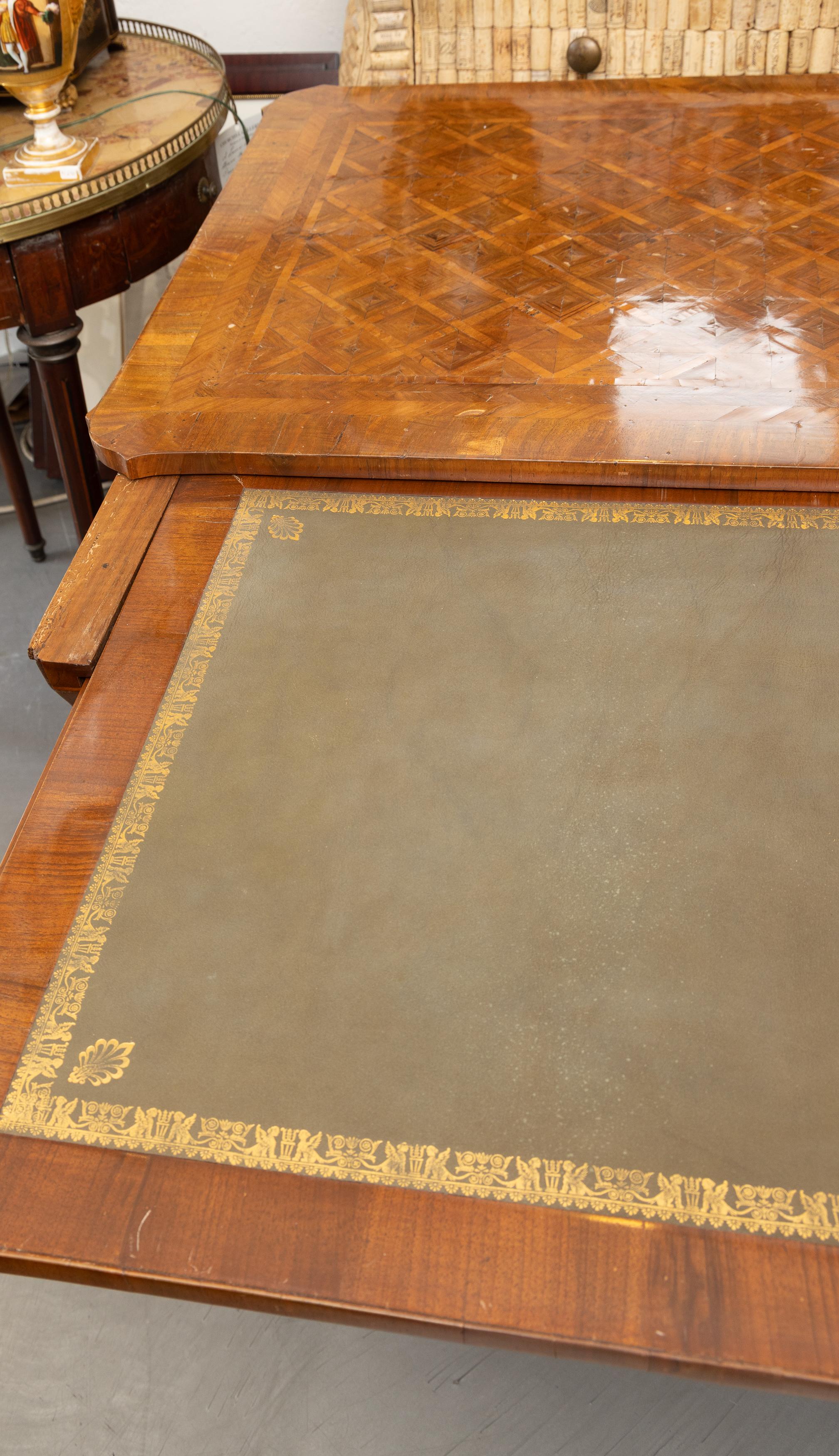 French 19th Century Louis XV Style Walnut Parquetry Writing Table with Brush Slide For Sale
