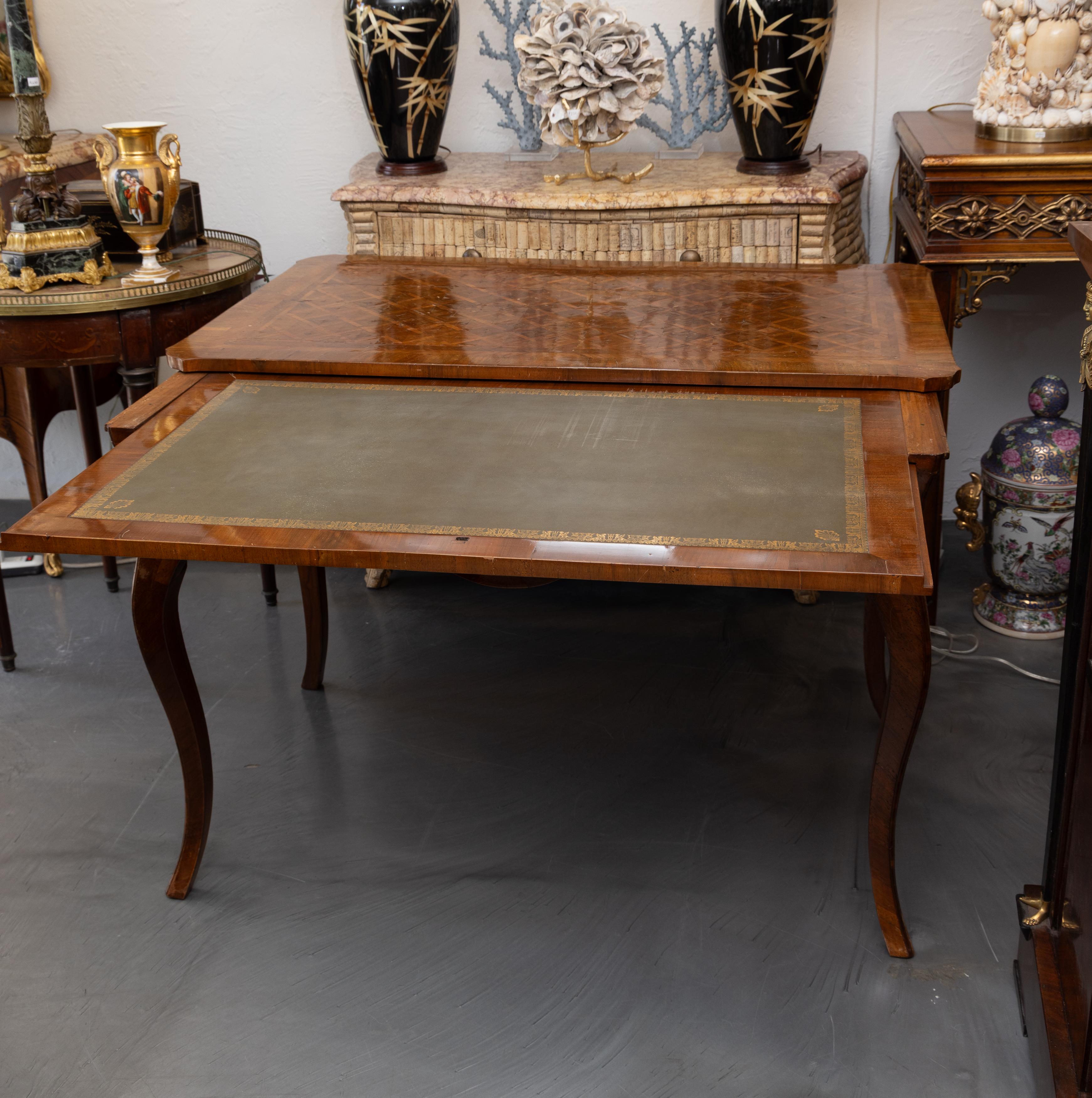 19th Century Louis XV Style Walnut Parquetry Writing Table with Brush Slide In Good Condition For Sale In WEST PALM BEACH, FL