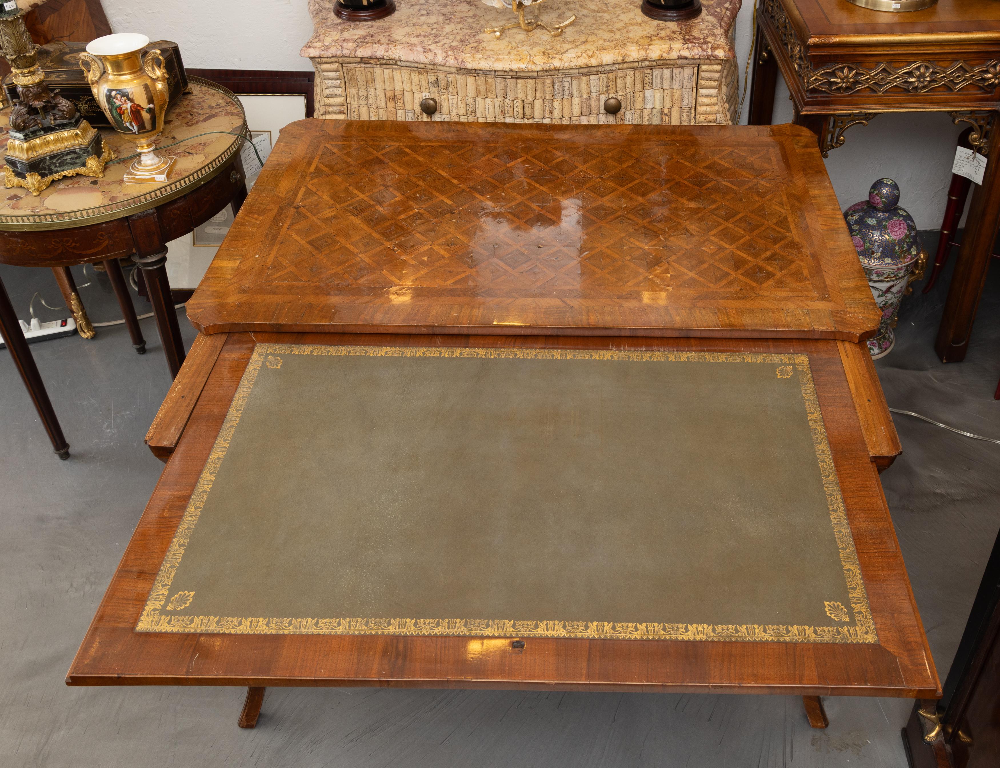 19th Century Louis XV Style Walnut Parquetry Writing Table with Brush Slide For Sale 1