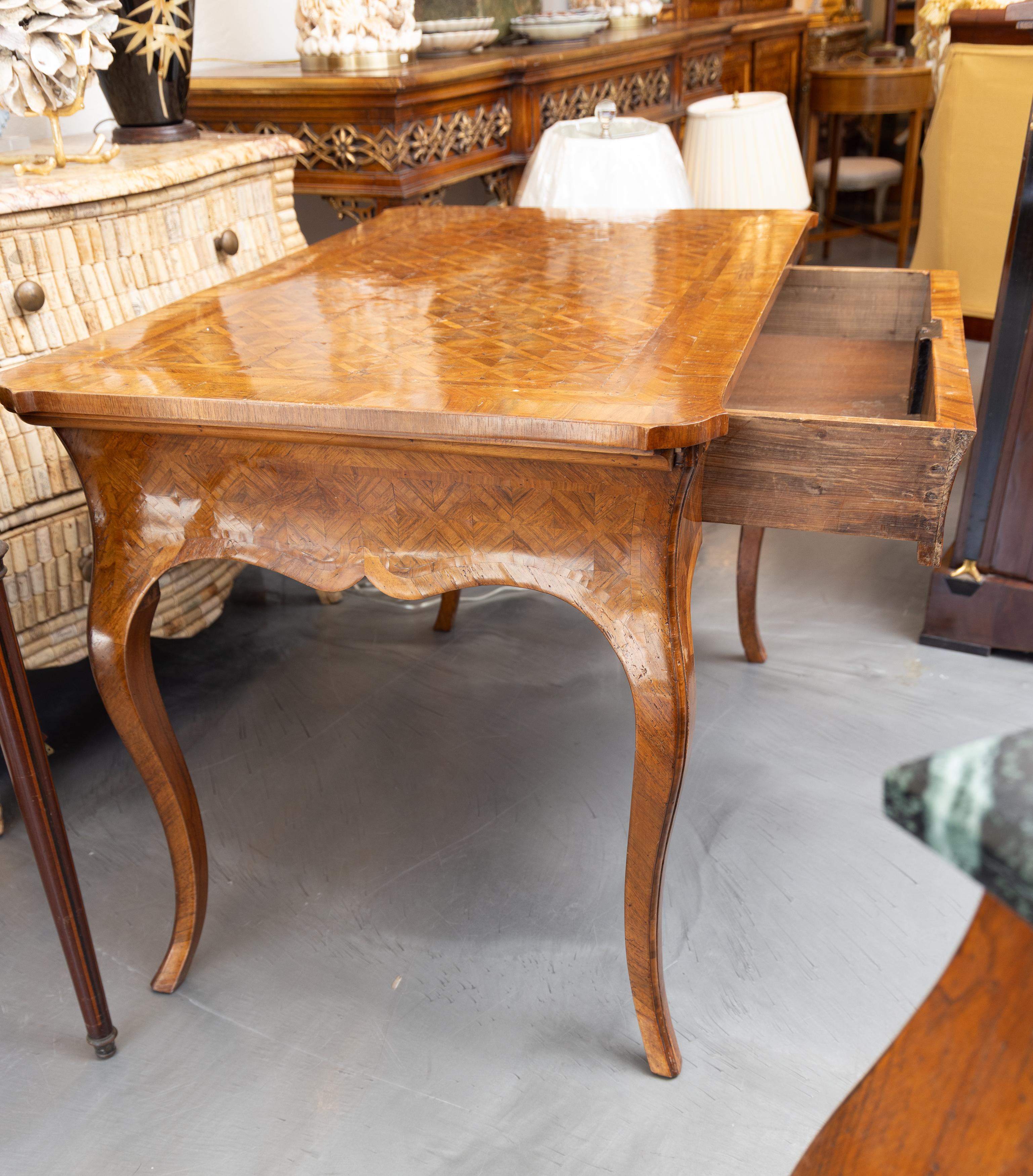19th Century Louis XV Style Walnut Parquetry Writing Table with Brush Slide For Sale 2