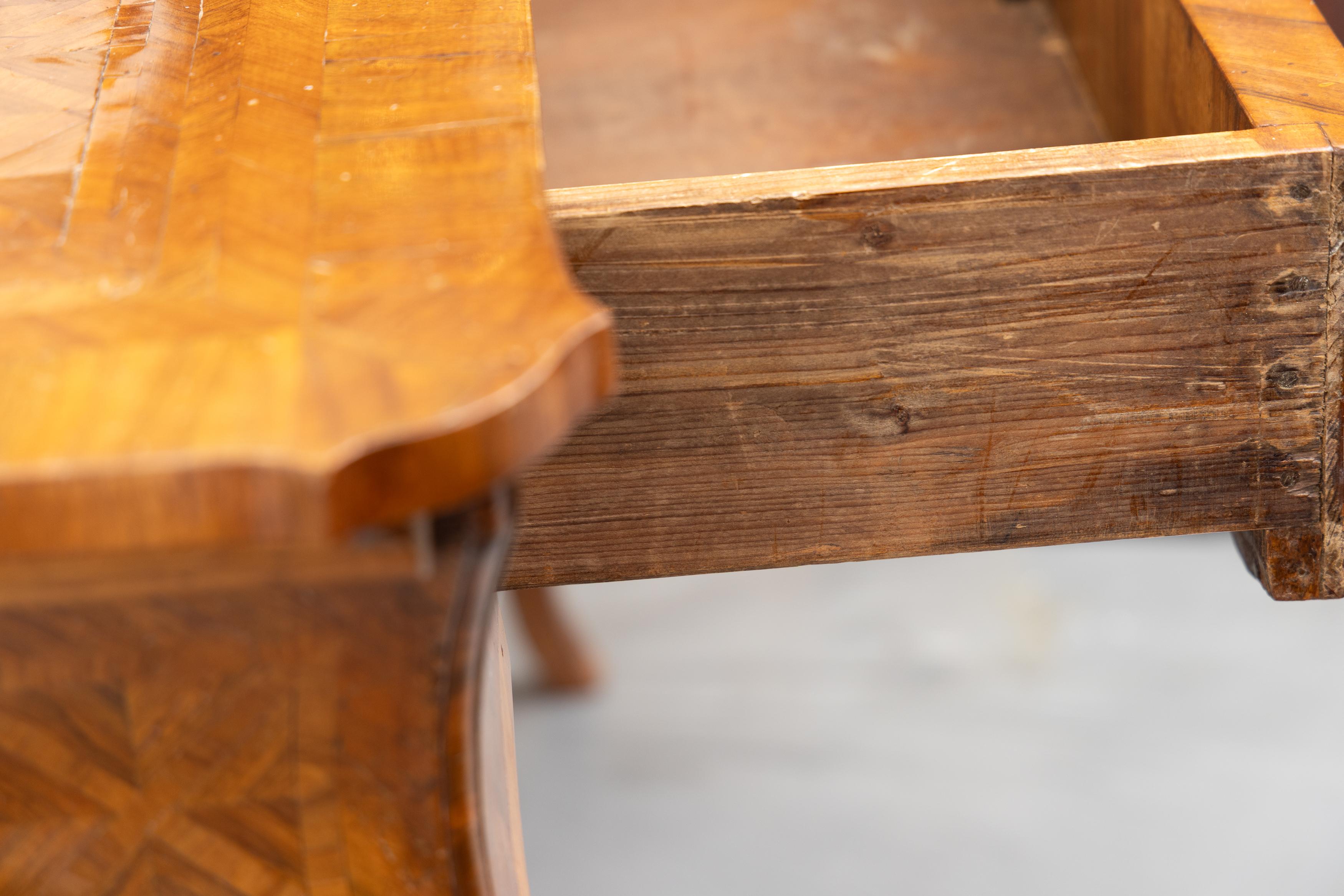 19th Century Louis XV Style Walnut Parquetry Writing Table with Brush Slide For Sale 3