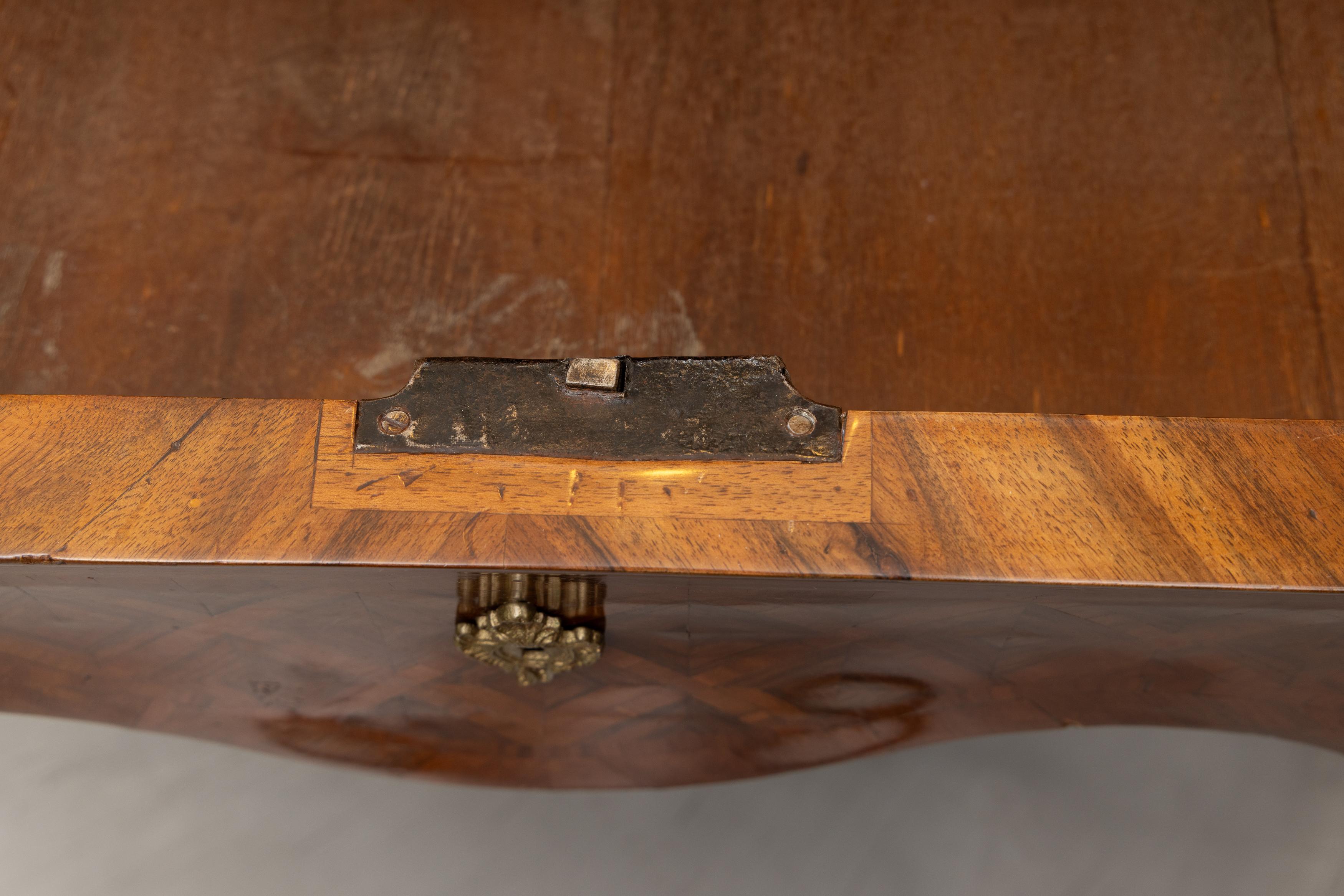 19th Century Louis XV Style Walnut Parquetry Writing Table with Brush Slide For Sale 4