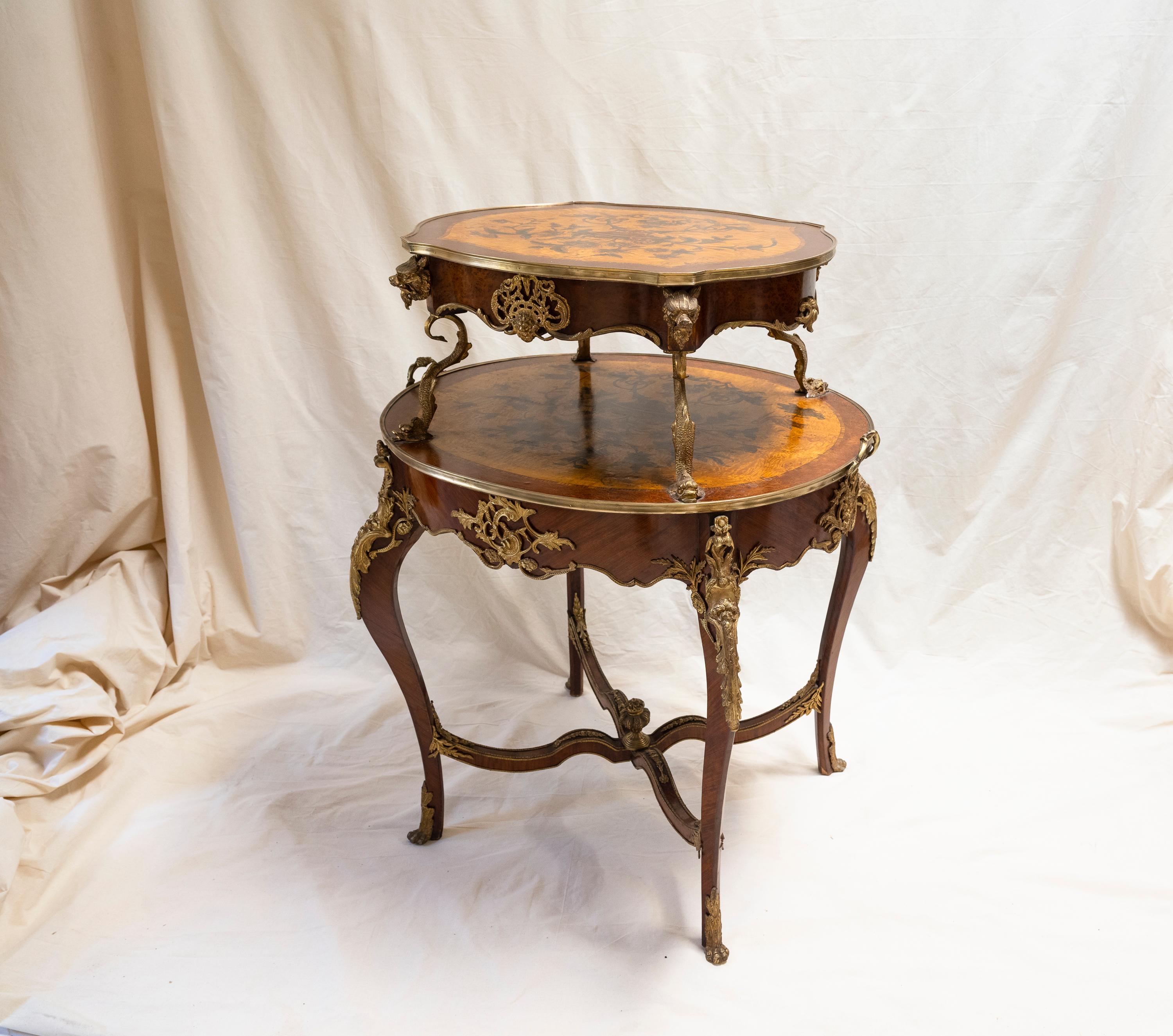 French 19th Century Louis XV Two-Tier Parquetry Dessert Table For Sale