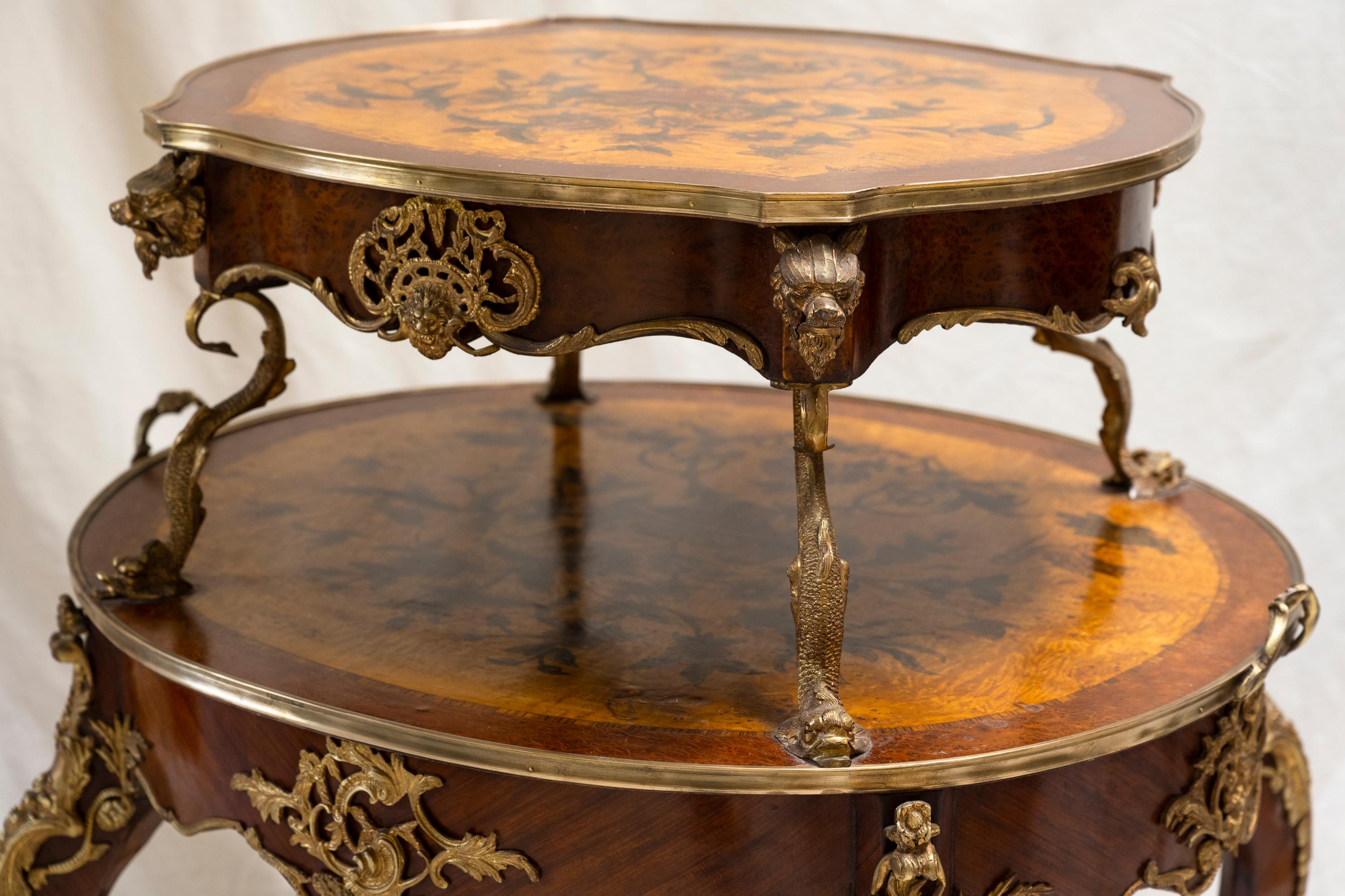 19th Century Louis XV Two-Tier Parquetry Dessert Table In Good Condition For Sale In Ross, CA