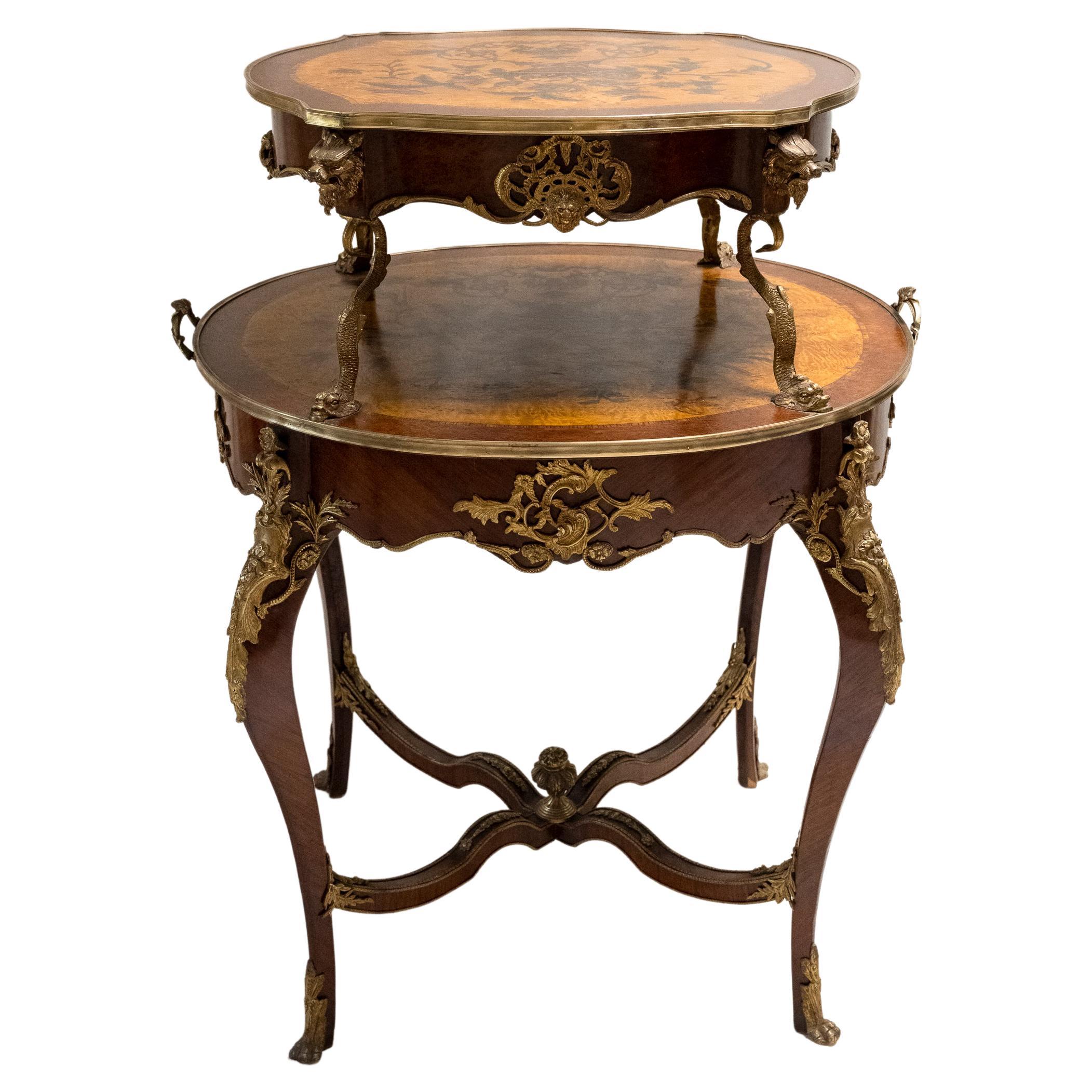 19th Century Louis XV Two-Tier Parquetry Dessert Table
