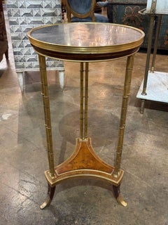 19th Century Louis XVI Style Bamboo Form Side Table with Inset Marble Top