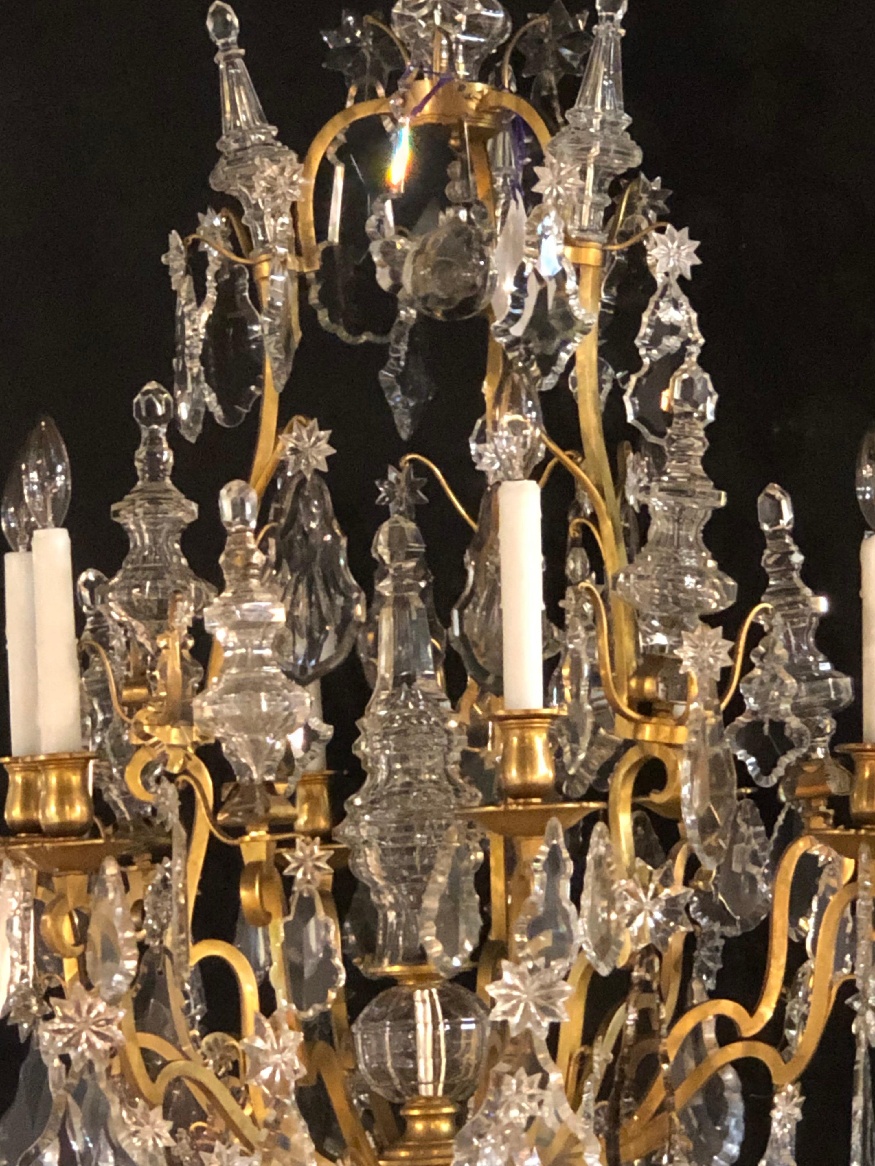 19th Century Bronze and Large Crystal Palatial Chandelier  In Good Condition For Sale In Stamford, CT