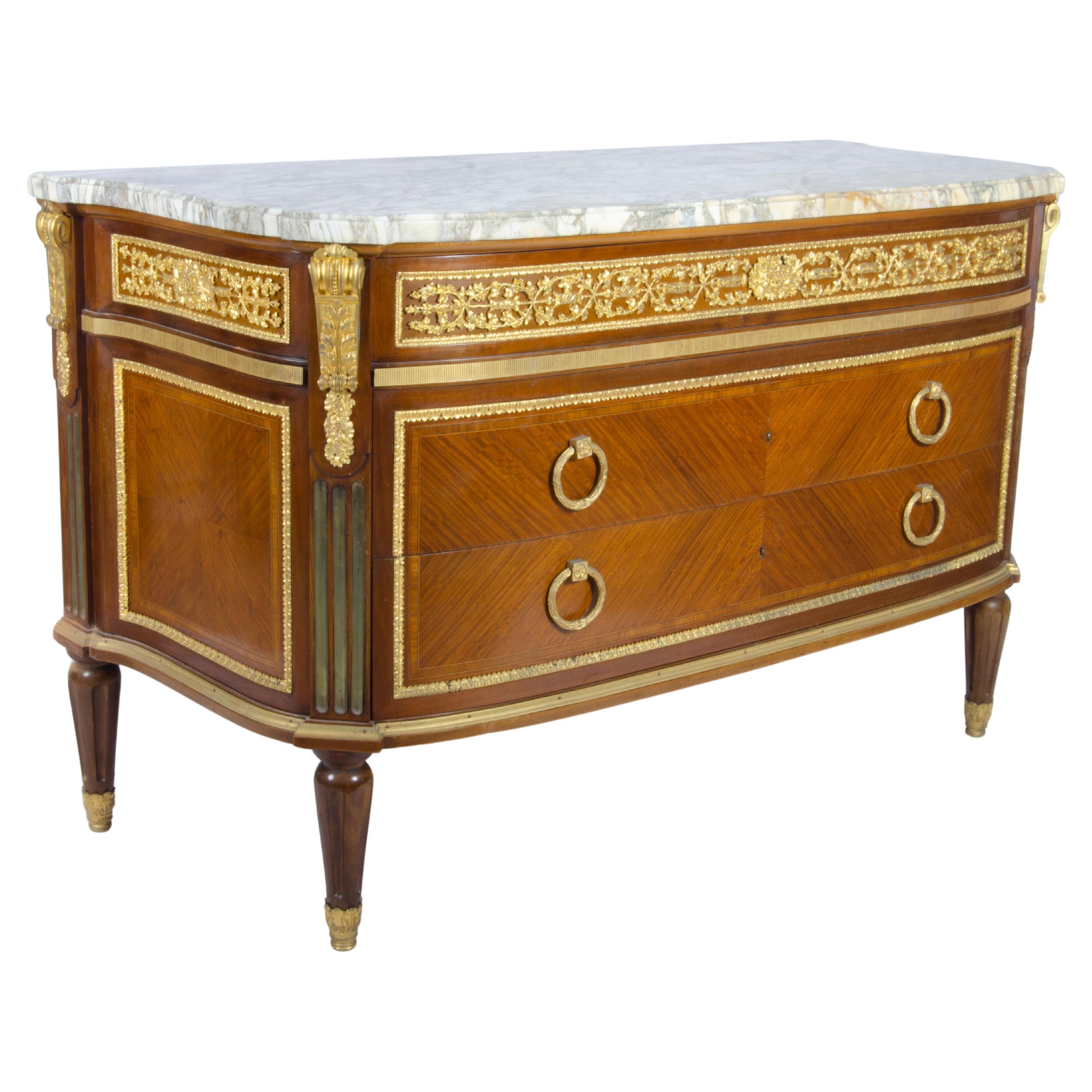 Commode Luigi XVI del XIX secolo in bronzo, legno e marmo di François Linke, Francia