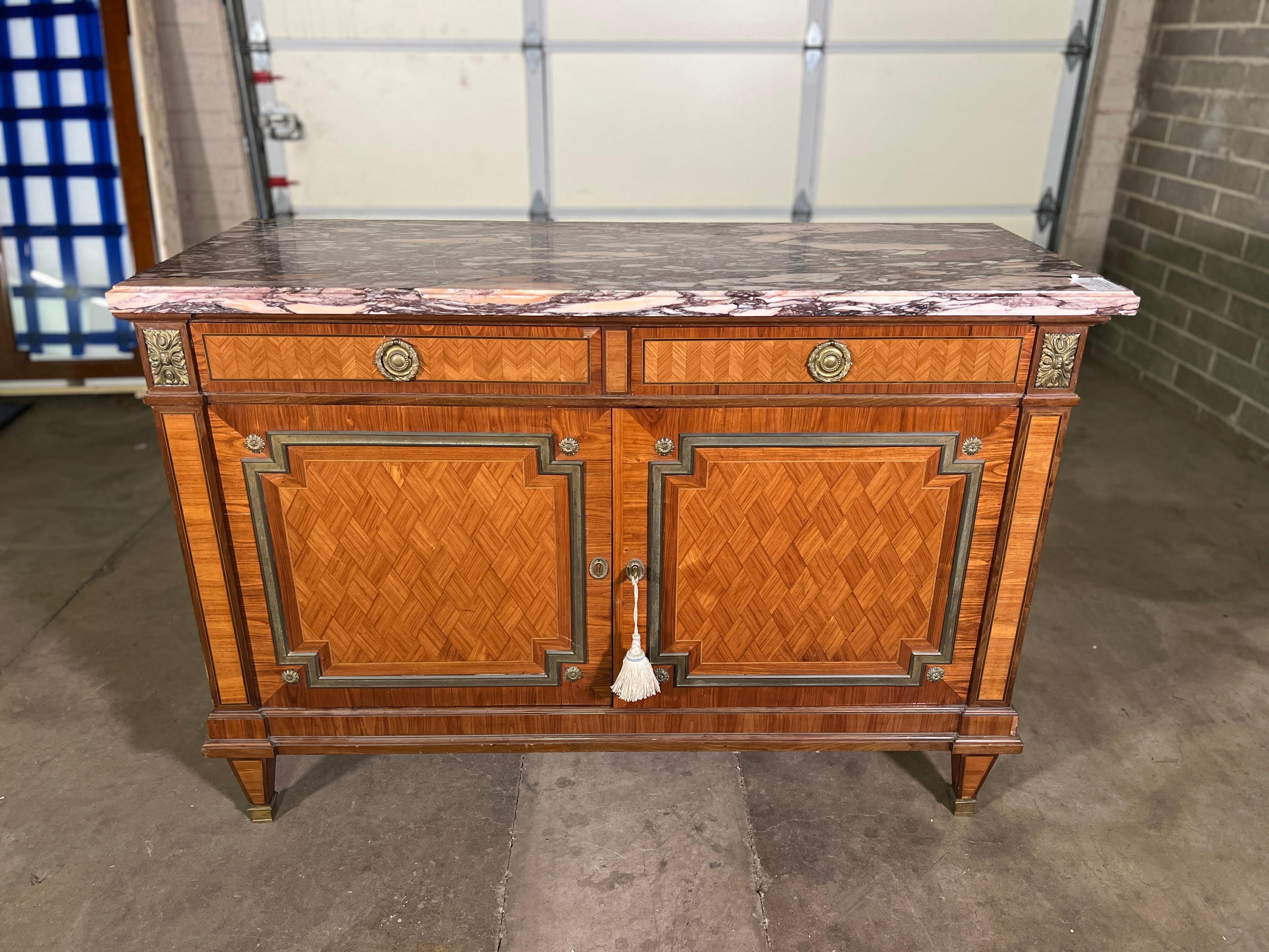French 19th Century Louis XVI Cabinet with Lavender Marble Top.  For Sale