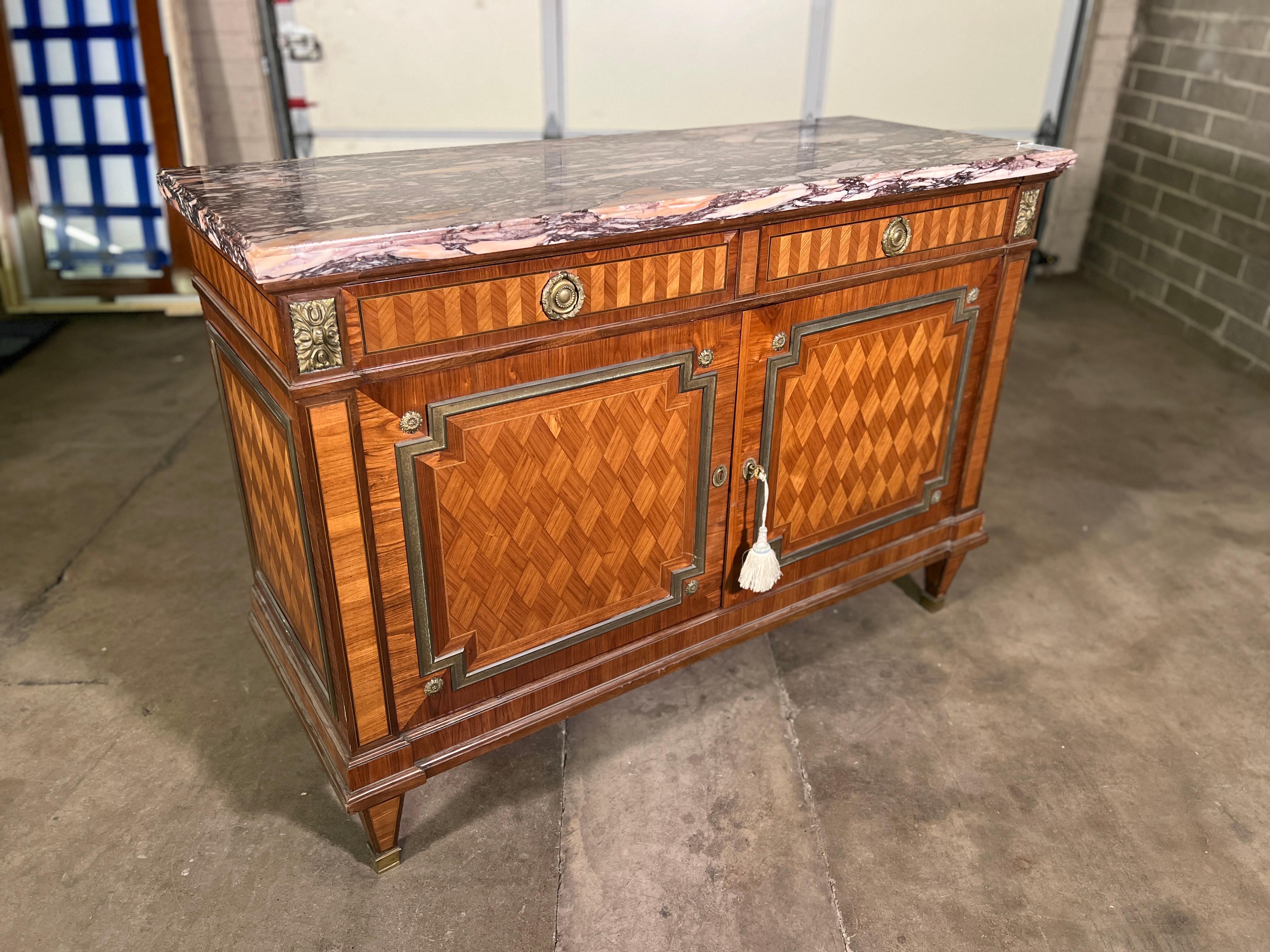 19th Century Louis XVI Cabinet with Lavender Marble Top.  In Good Condition For Sale In Scottsdale, AZ