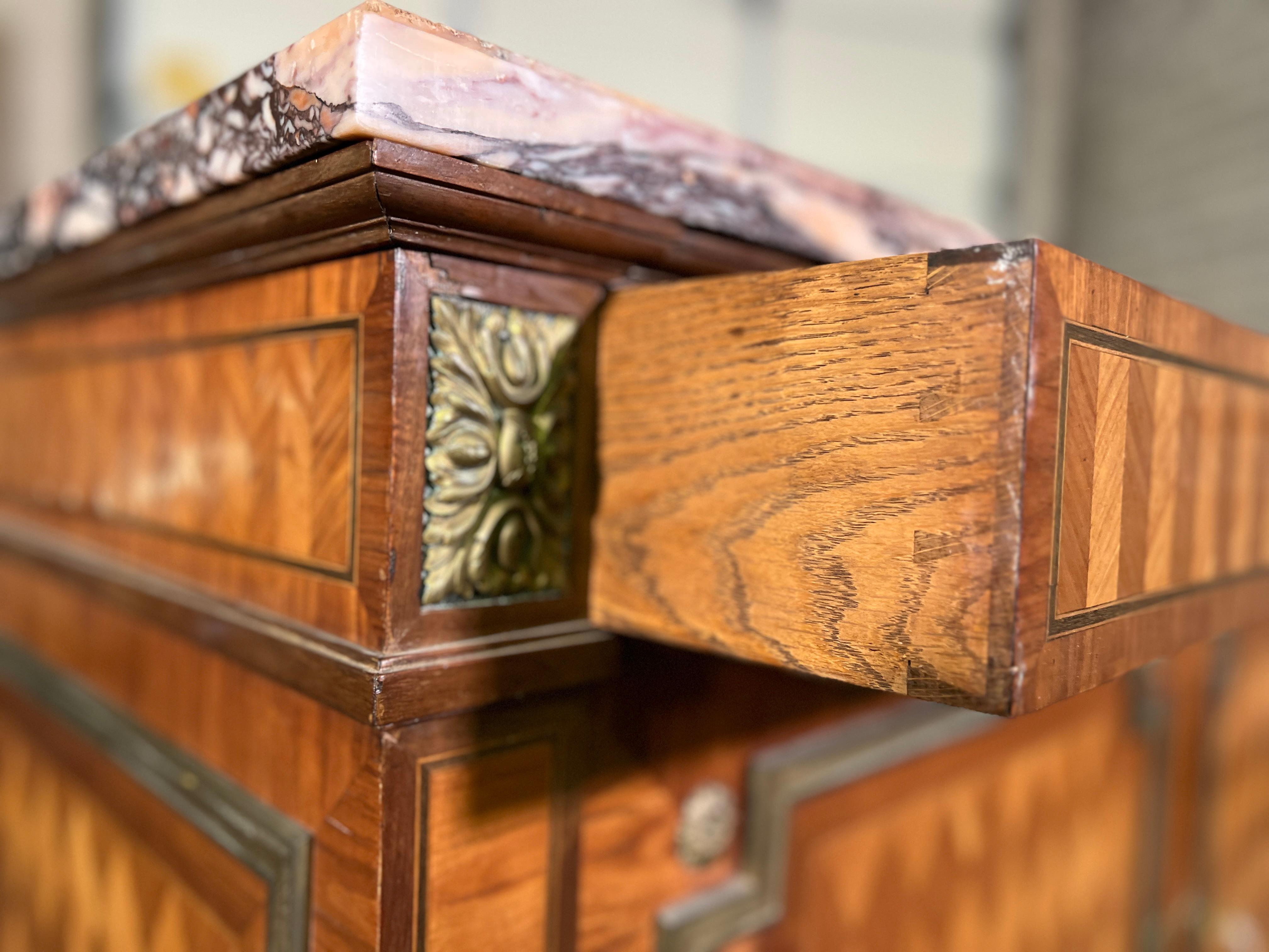Mahogany 19th Century Louis XVI Cabinet with Lavender Marble Top.  For Sale