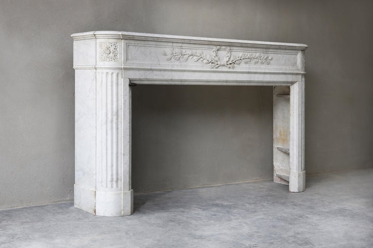 19th Century Louis Xvi Carrara Antique Marble Fireplace For Sale