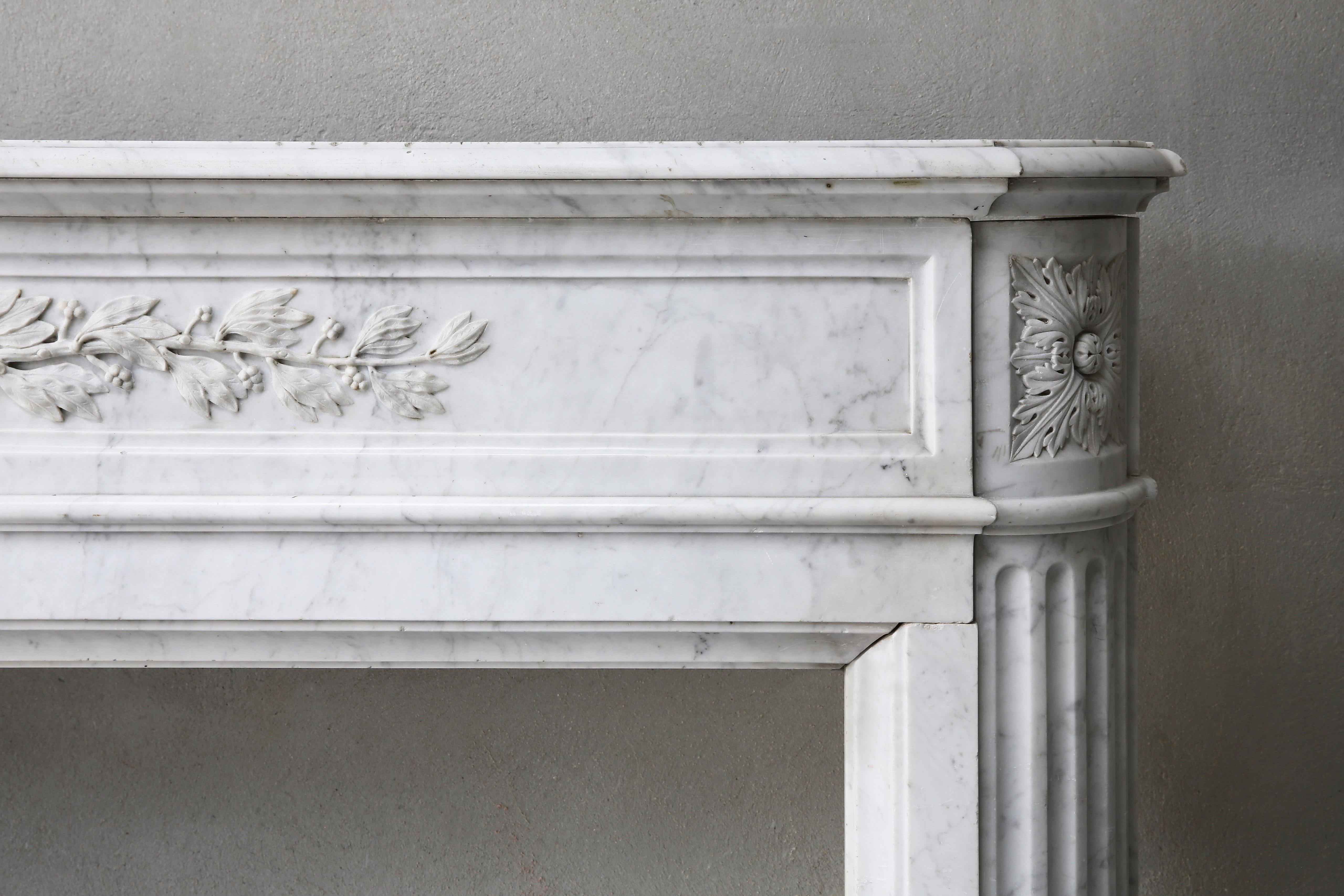 French 19th Century, Louis XVI Carrara Antique Marble Fireplace