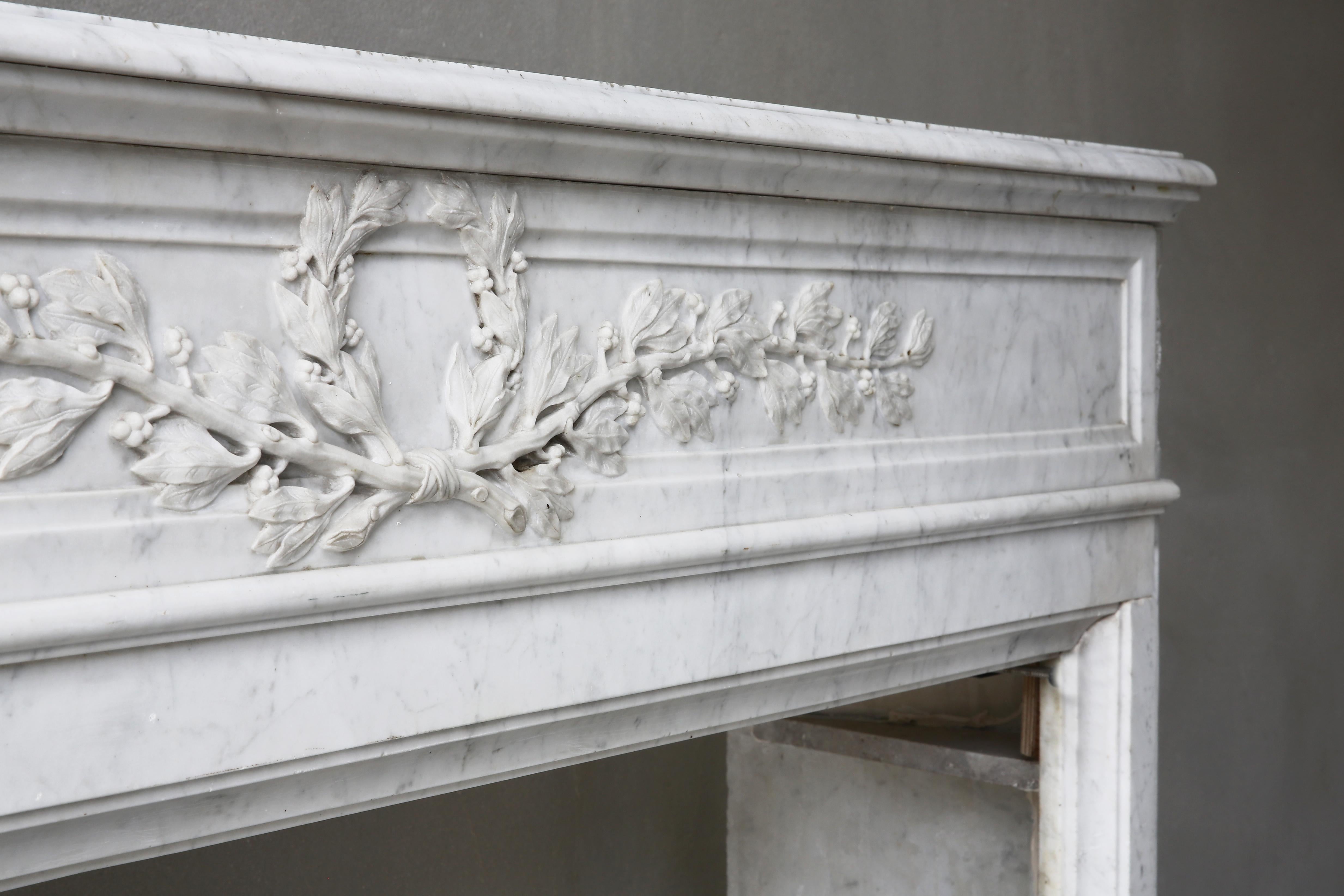 19th Century, Louis XVI Carrara Antique Marble Fireplace 5