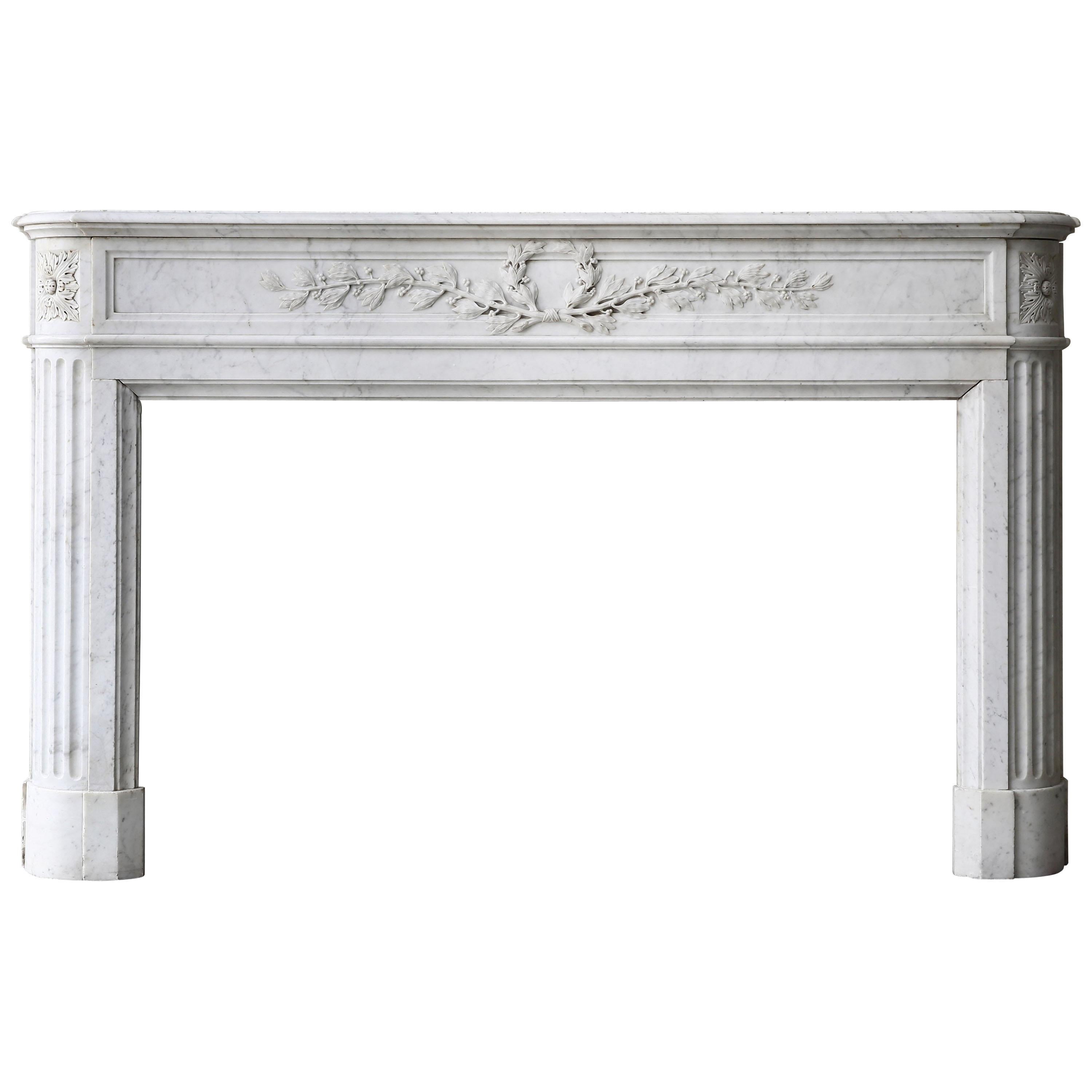 19th Century, Louis XVI Carrara Antique Marble Fireplace